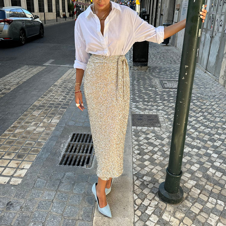 Sequin Maxi Wrap Jaspre Skirt、mySite、solidvoid