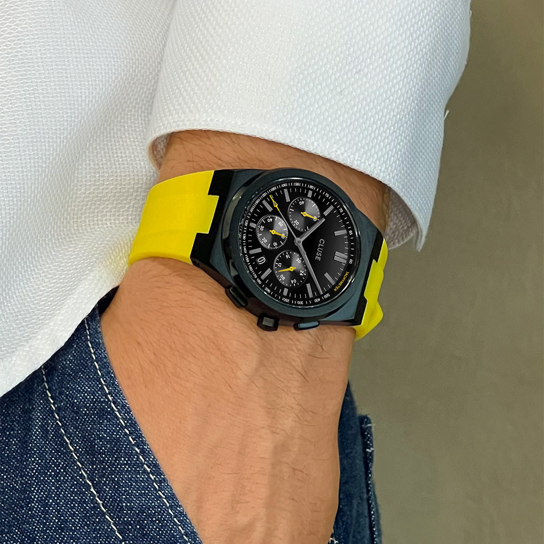Vigoureux Chrono Watch Silicone Yellow, Black Colour、mySite、botmansion