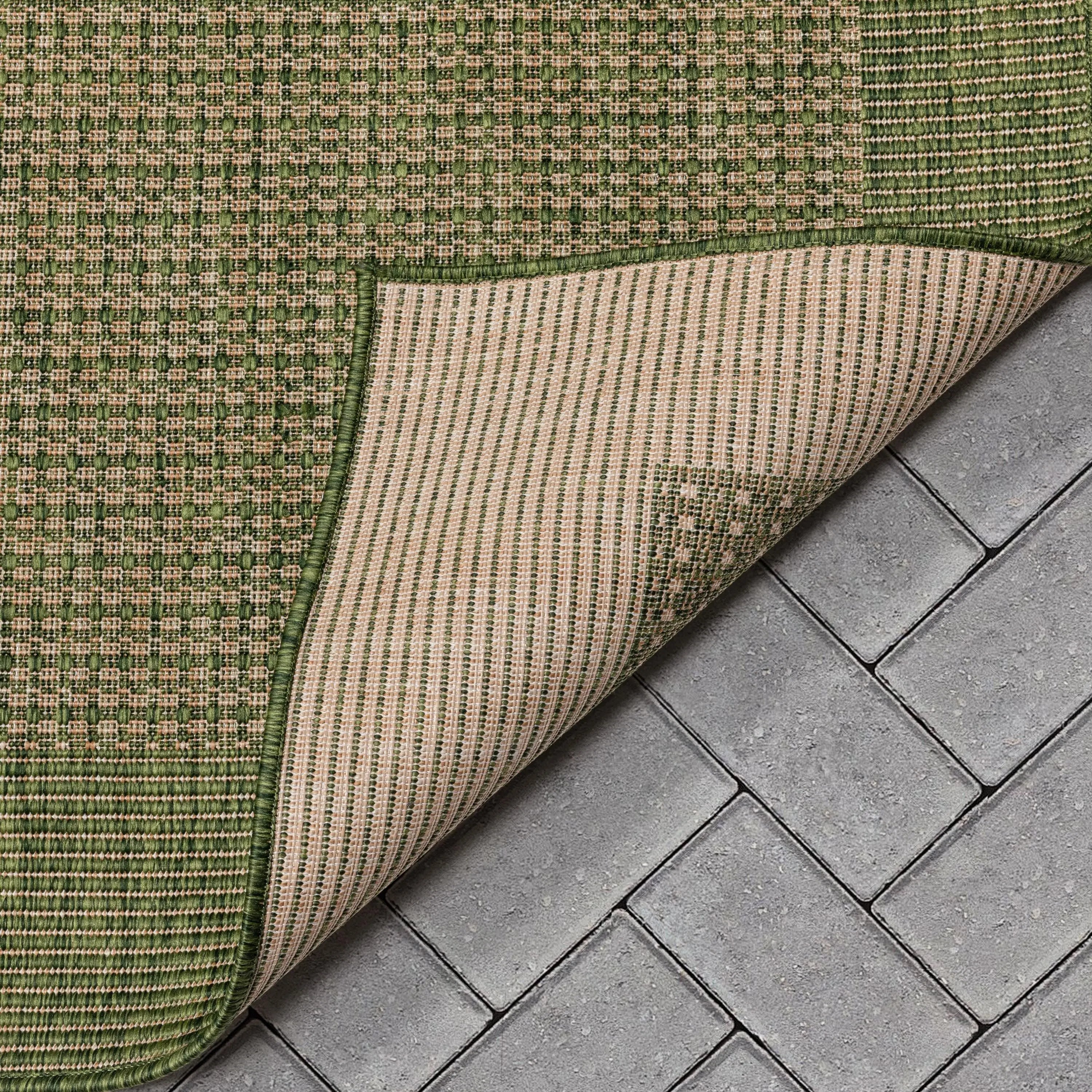 Odin Solid & Striped Border Indoor Outdoor Green Flatweave Rug、mySite、gigharbornorthrealestate