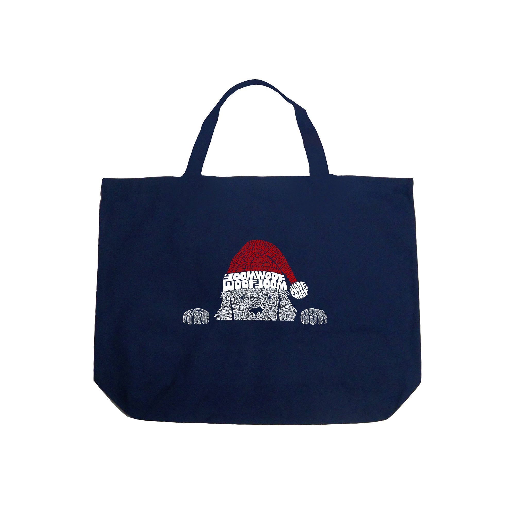 Christmas Peeking Dog - Large Word Art Tote Bag、mySite、camillekostekn