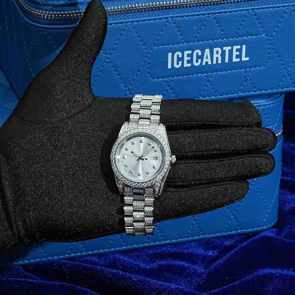 Moissanite Presidential Watch | White Face | 41MM | 13.3CT Iced Out | 14K White Gold、mySite、hinf8tx79