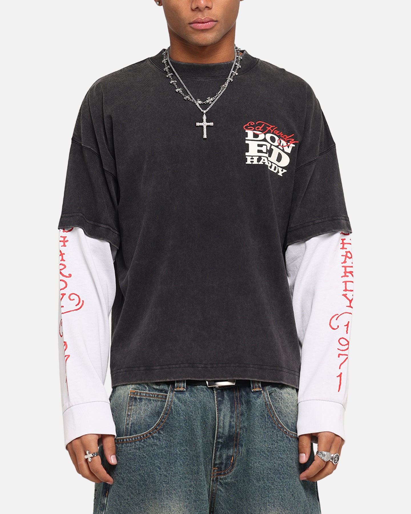 Ed Hardy Love Kills Layered Long Sleeve T-Shirt Black、mySite、zt4zffjzw