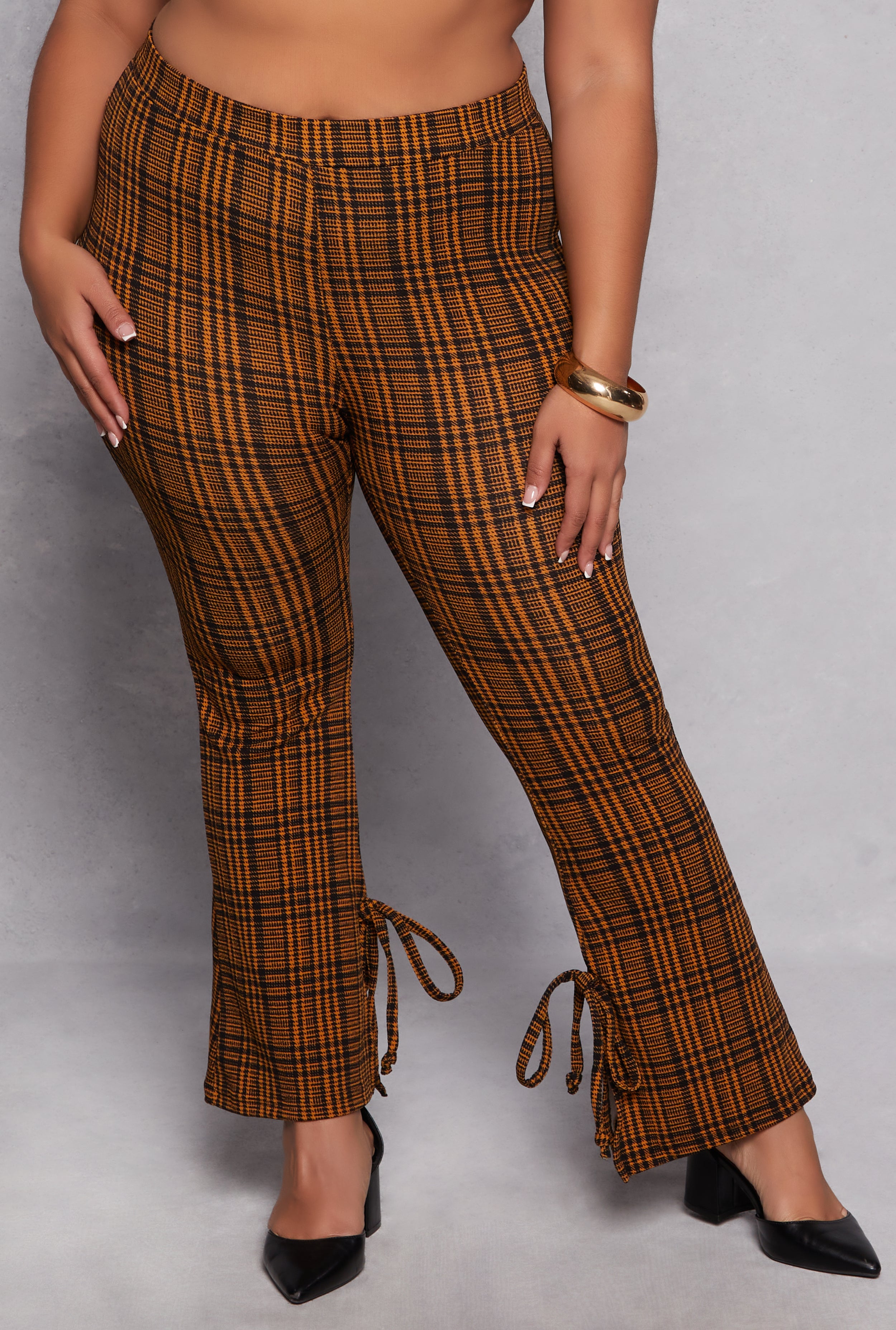 Plus Size Plaid Side Slit Flare Pants、mySite、camillekostekn