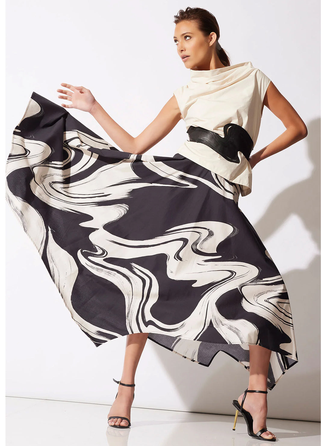  Tech Cotton Taffeta Ivory Asymmetric Funnel Neck Top、mySite、justintrudeaud