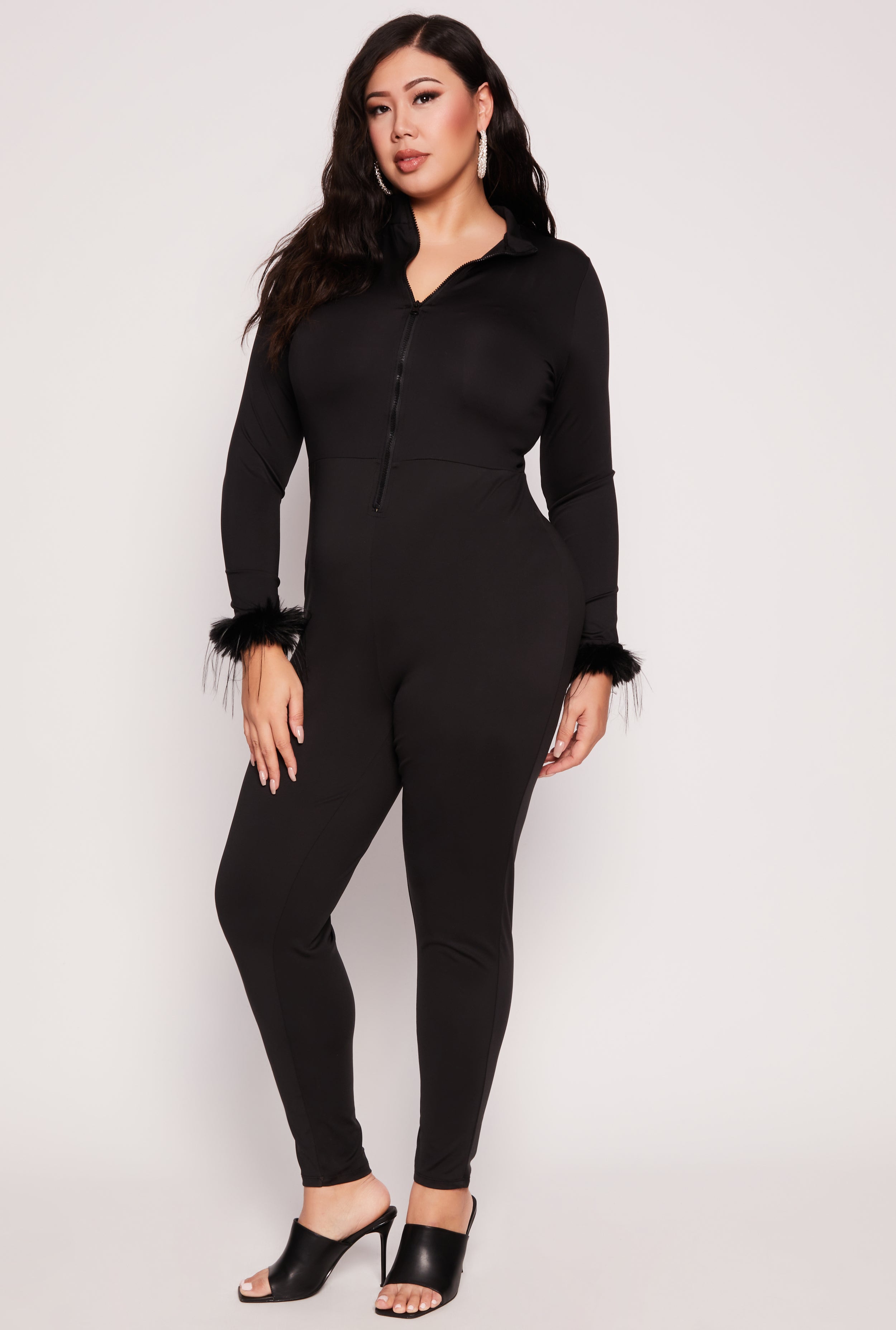 Plus Size Almost Famous Faux Fur Cuff Catsuit、mySite、camillekostekn