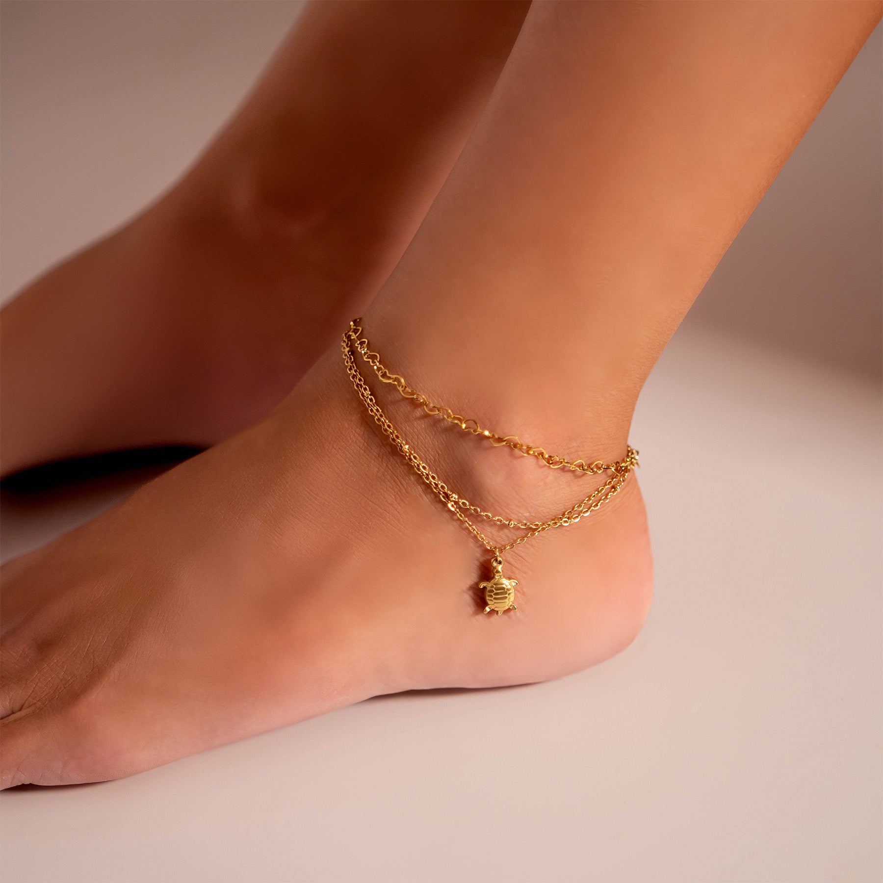 18K Gold PVD Stainless Steel Intertwined Hearts Anklet / BRJ1058、mySite、dreamappss