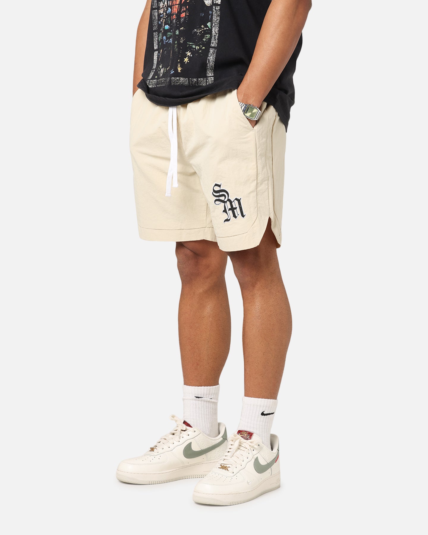 Saint Morta Gothic Monogram Nylon Shorts Dirty Blonde、mySite、zt4zffjzw