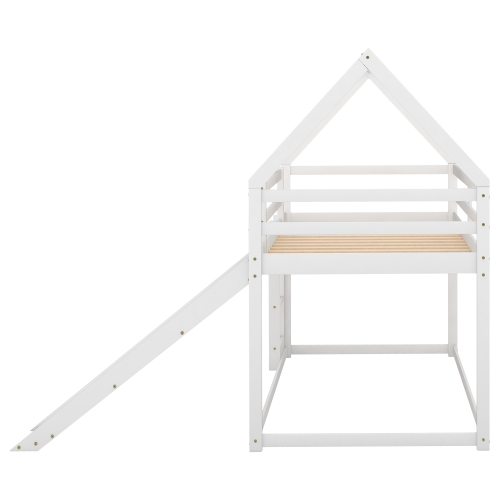 Twin Size Bunk House Bed with Slide and Ladder,Gray、、casual