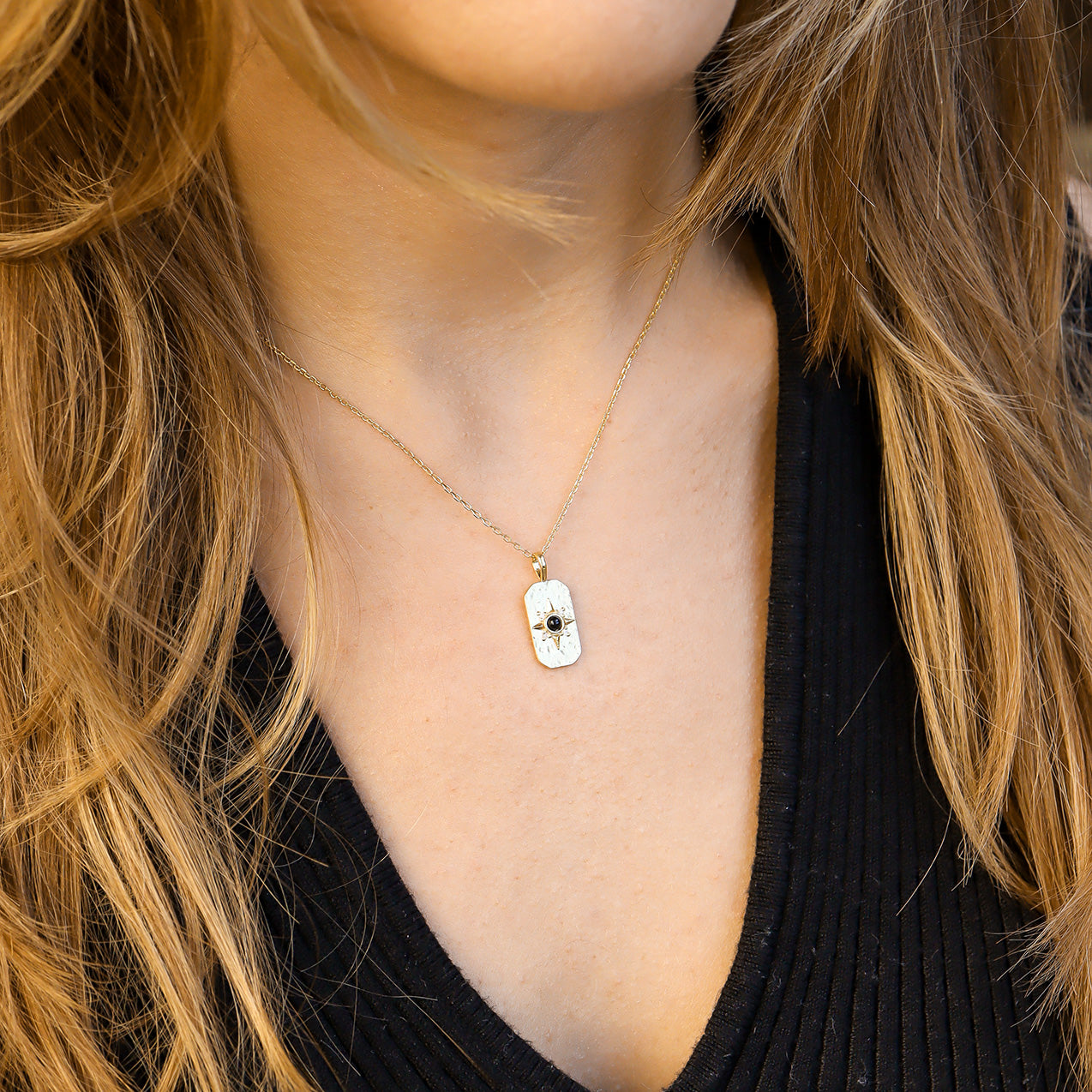 14K Gold Plated Sterling Silver Semi Precious Compass Star Necklace / PMJ0028、mySite、dreamappss