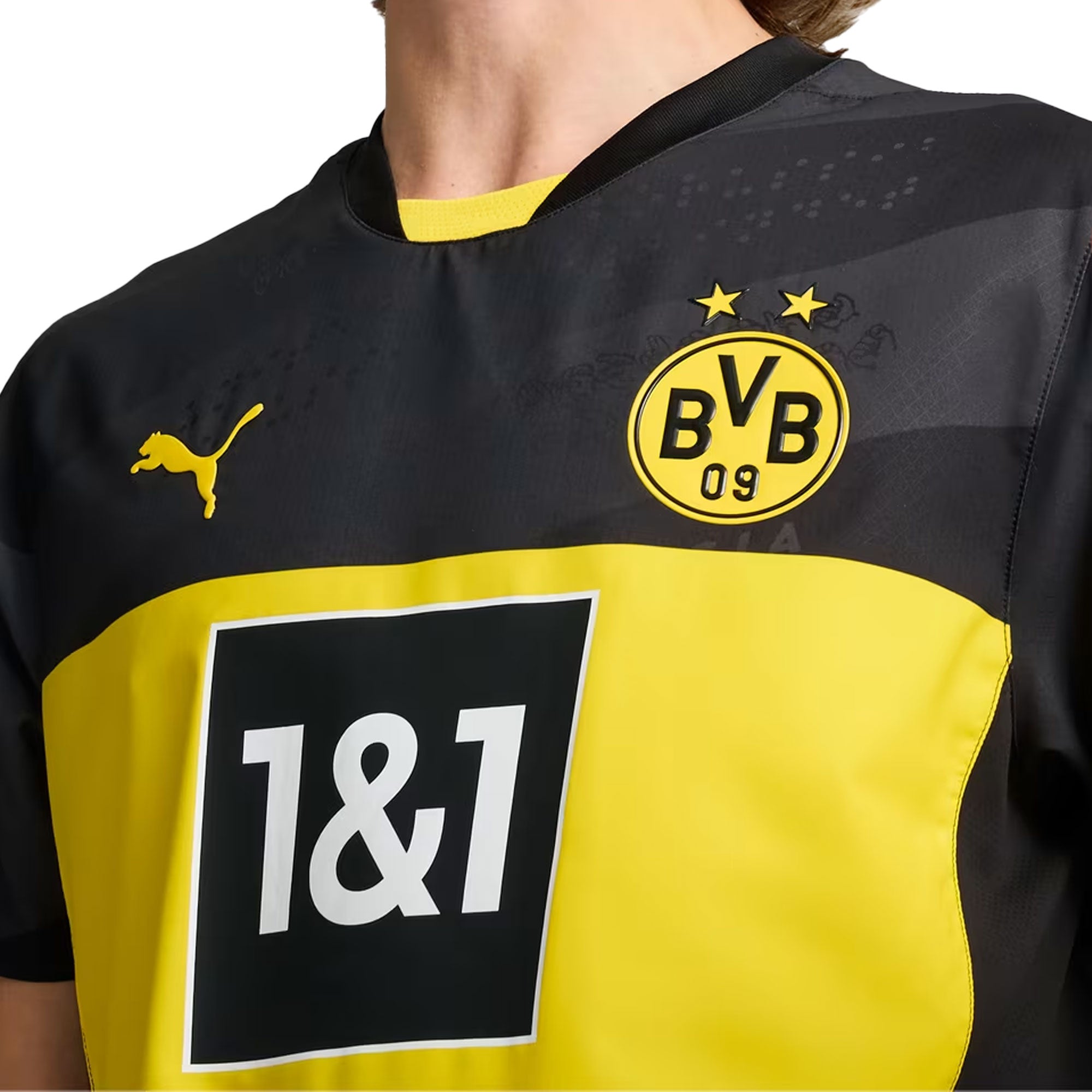 PUMA Men's Borussia Dortmund 2024/25 Authentic Away Jersey Black/Faster Yellow、mySite、bottomscart