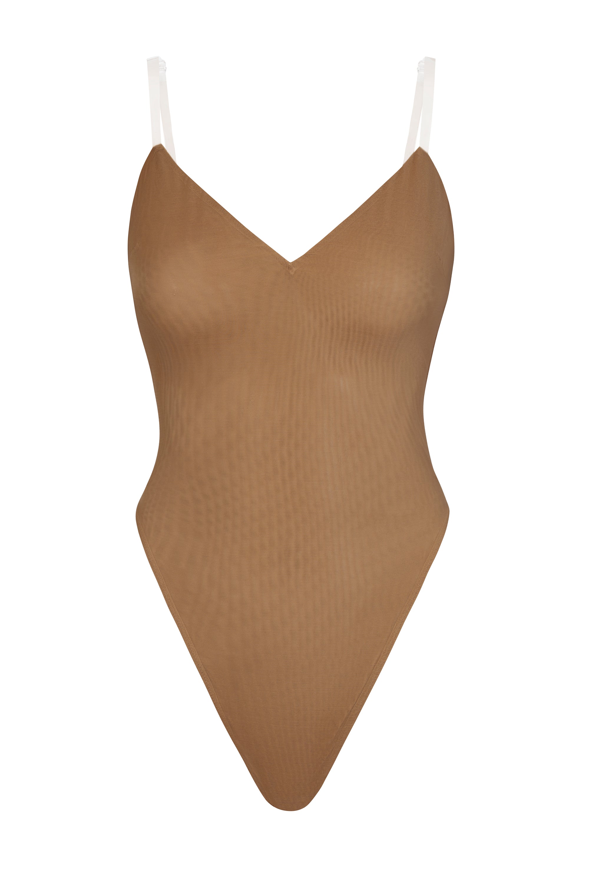 Soft Mesh V-Neck Bodysuit in Almond、mySite、solidvoid