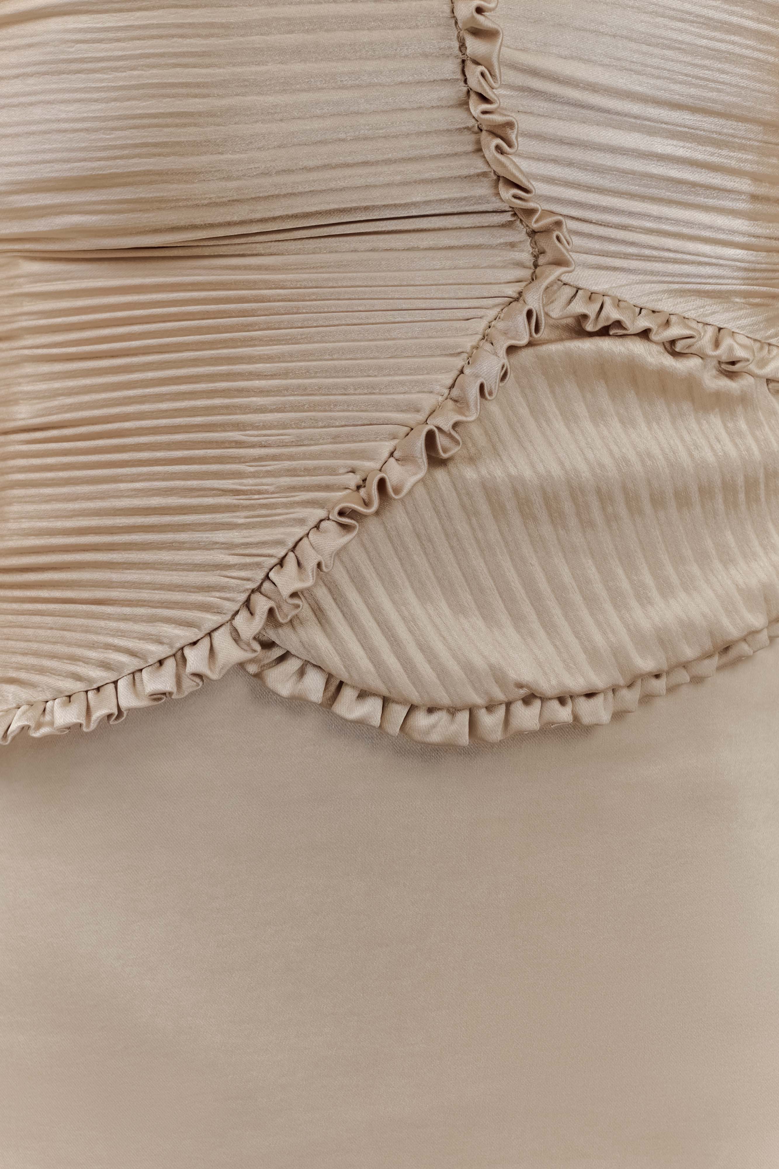 Larissa Satin Maxi Dress With Ruched Petals - Blush Gold、mySite、solidvoid