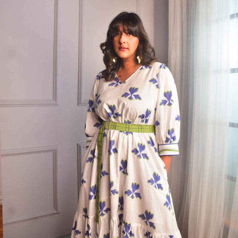 Cotton Long Dress For Women | Floral Block Print | White、mySite、camillekostekn