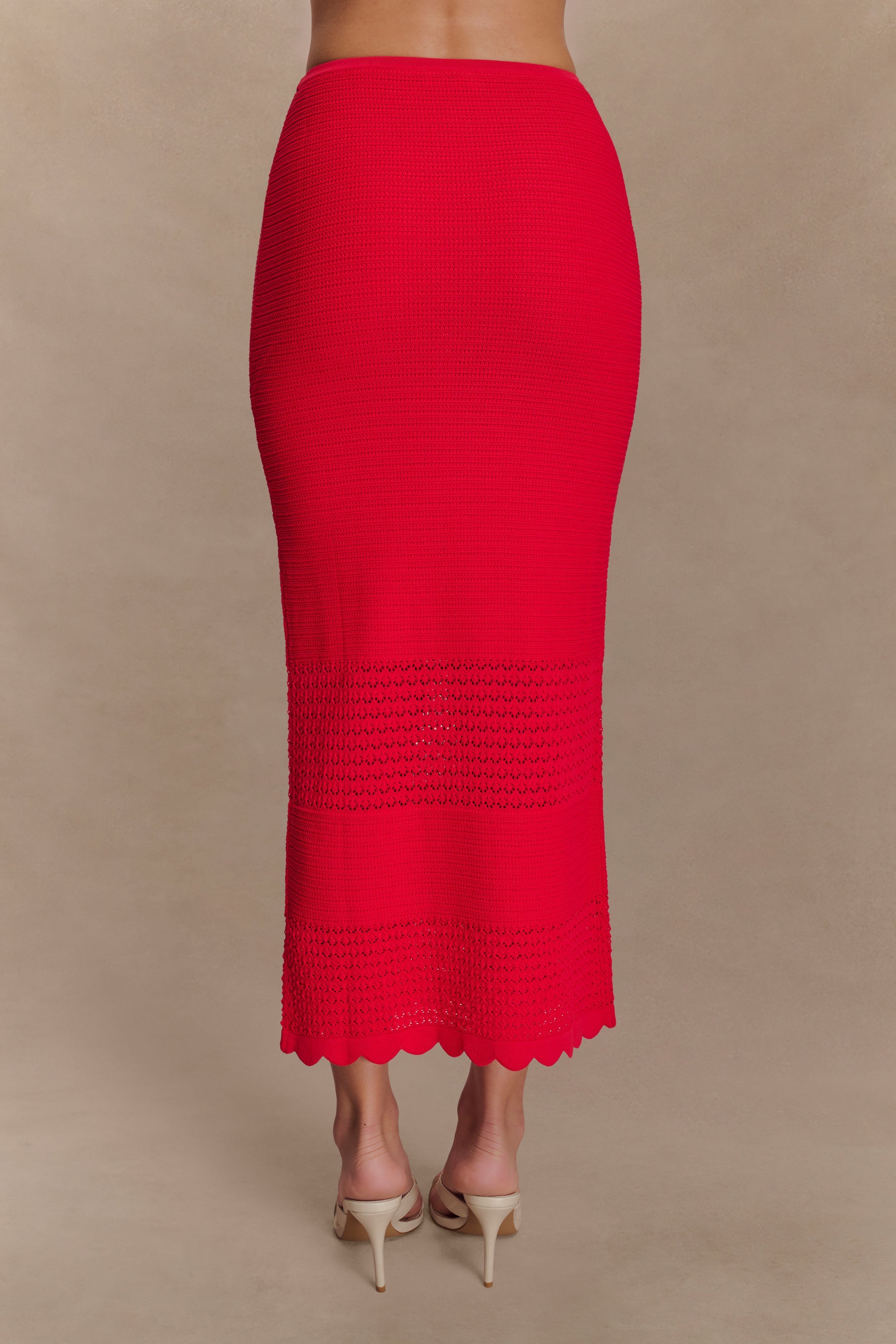 Madeline Scallop Knit Midi Skirt - Red、mySite、solidvoid
