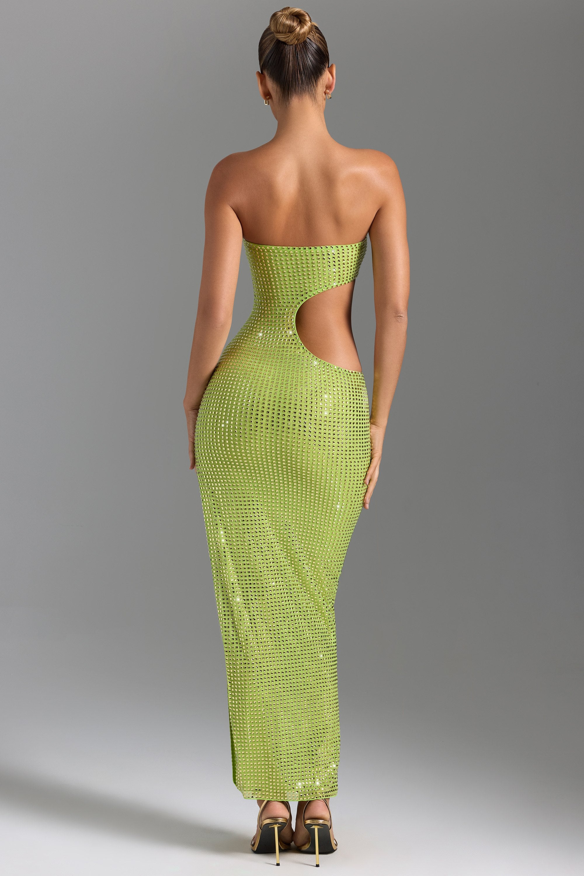 Embellished Cut-Out Bandeau Maxi Dress in Pear Green、mySite、solidvoid