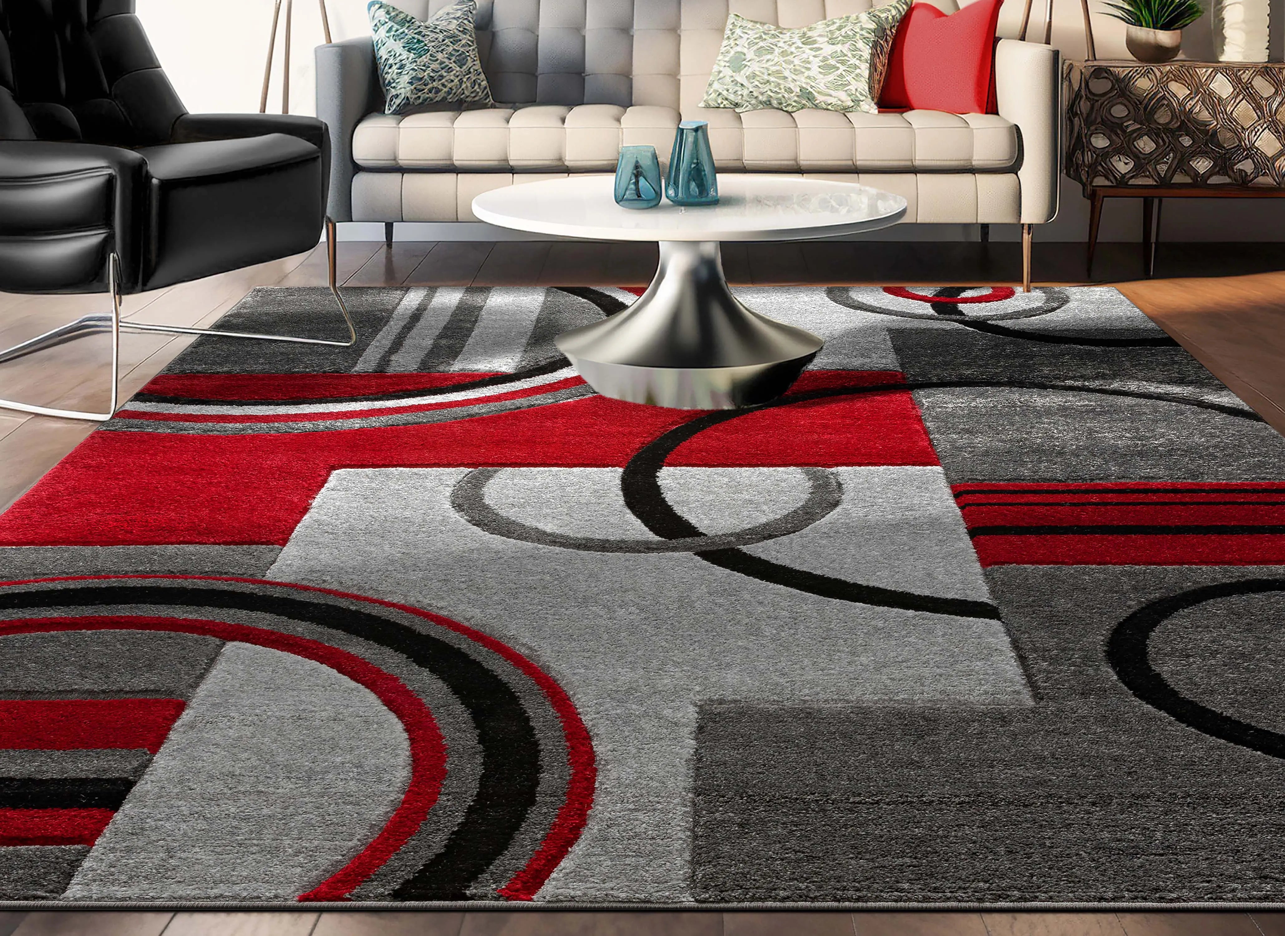 Galaxy Waves Grey Red Modern Geometric Rug、mySite、gigharbornorthrealestate