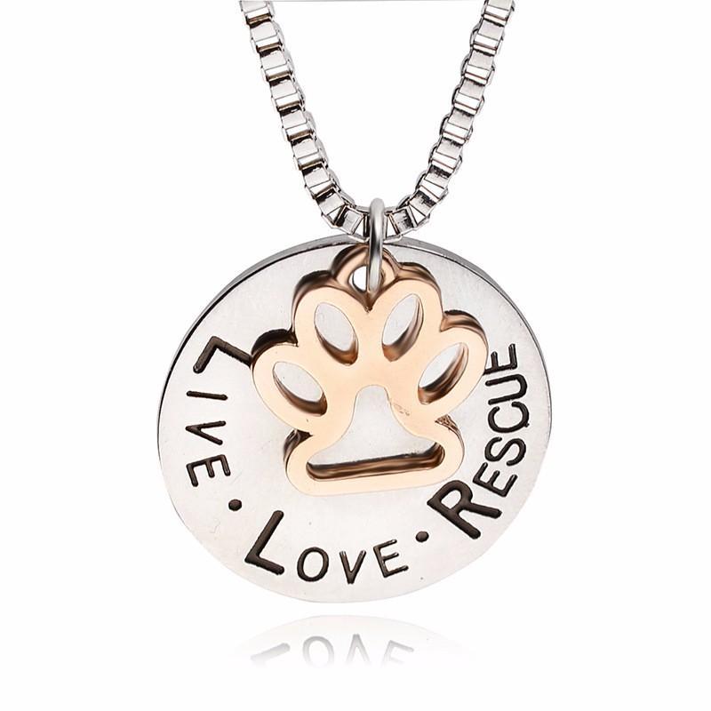 LIVE LOVE RESCUE Paw Print Silver Necklace Animal Jewelry、mySite、g9winljtr