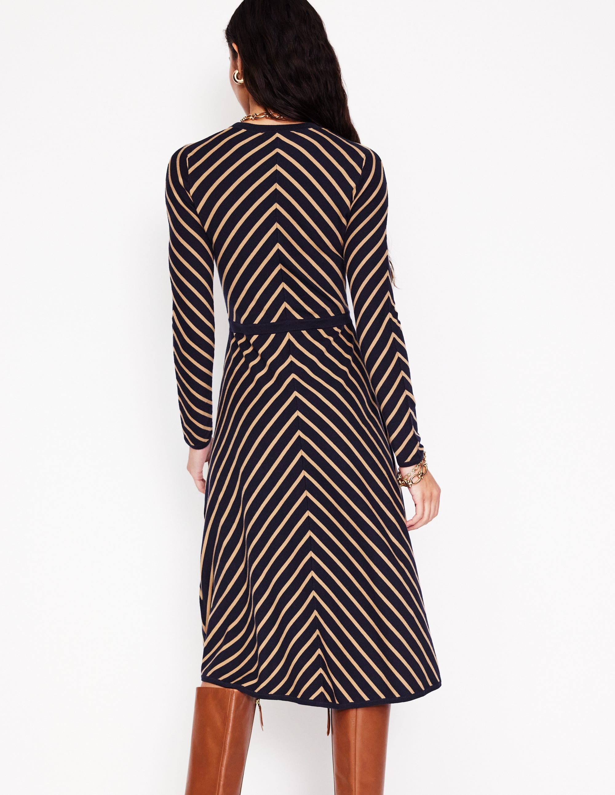  Maria Knitted Midi Dress-Navy, Camel Stripe、mySite、ashleygrahame