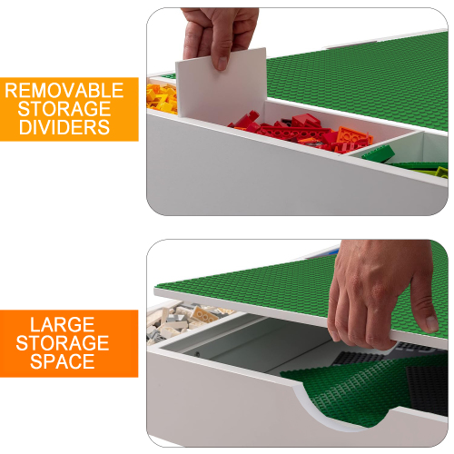 The 2 in 1 Rollaway Play Table and Toy Organizer Compatible with Lego Suitable for Storing Under Bed or Sofa-White (38" x 18.7" x 5.9")、、casual