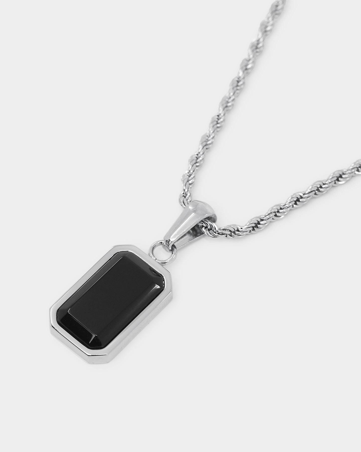 NXS Rectangle Stone Pendant Chain White Gold/Black、mySite、zt4zffjzw