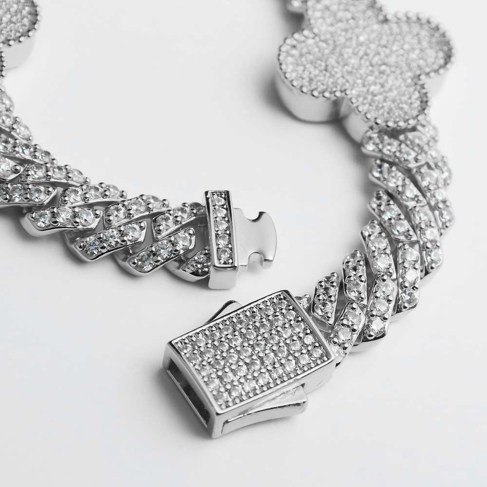 8MM Four Leaf Moissanite Cuban Link Bracelet 14K Gold、mySite、hinf8tx79