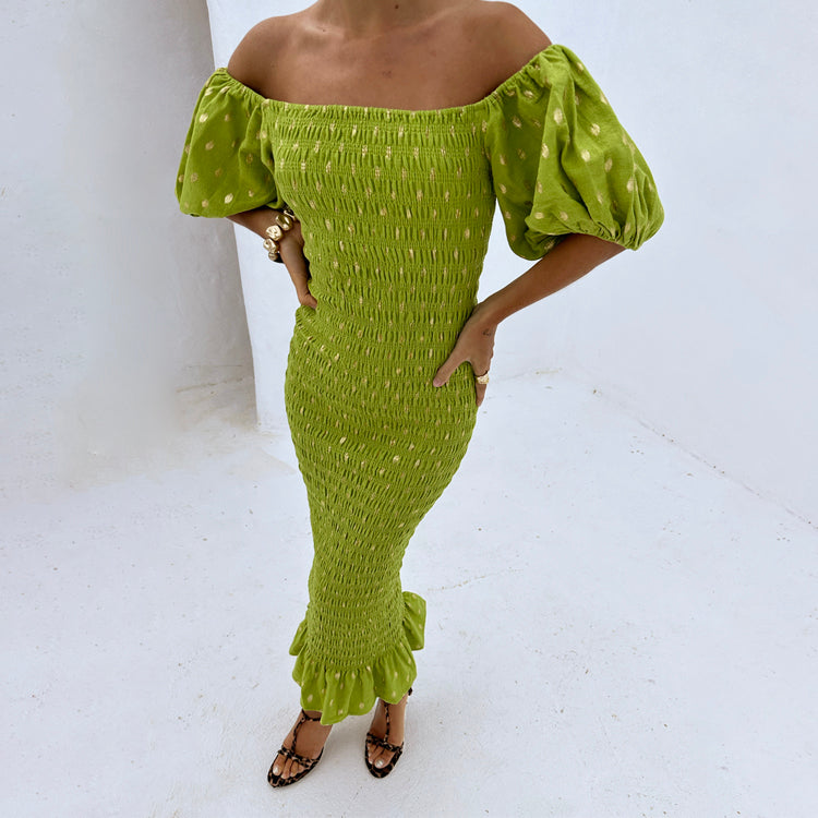 Olive Jojo Dress with Gold Fleck、mySite、solidvoid