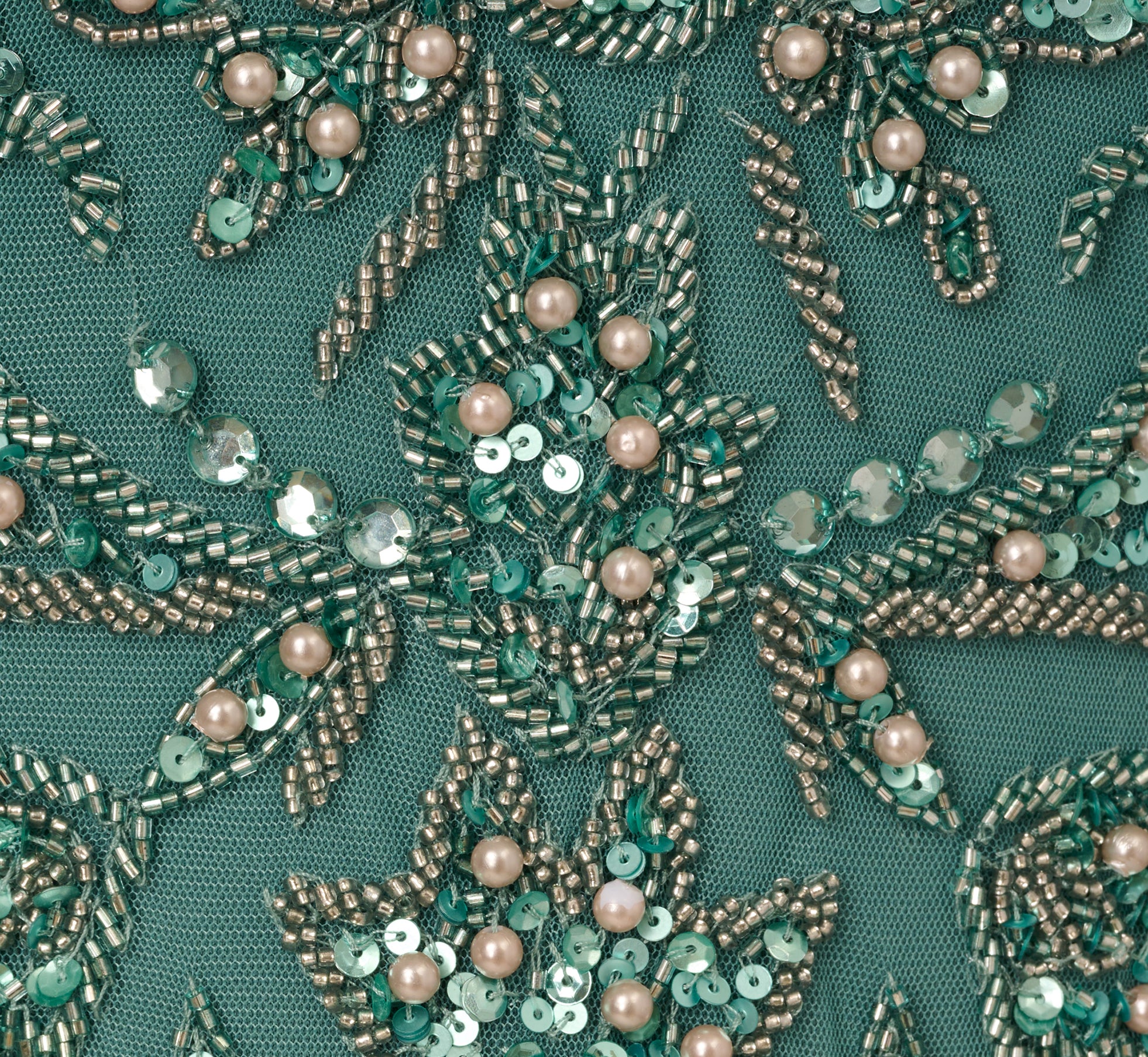 Beaded Mermaid Gown With Sheer Petal Sleeves In Green Slate、mySite、solidvoid