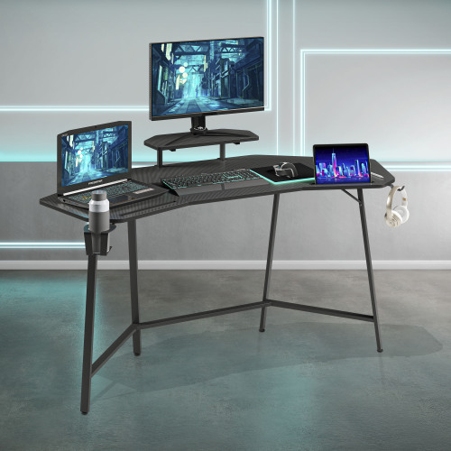 Techni Sport TS98D Gaming Desk with Shelf & Accessory Holders, Black、、casual