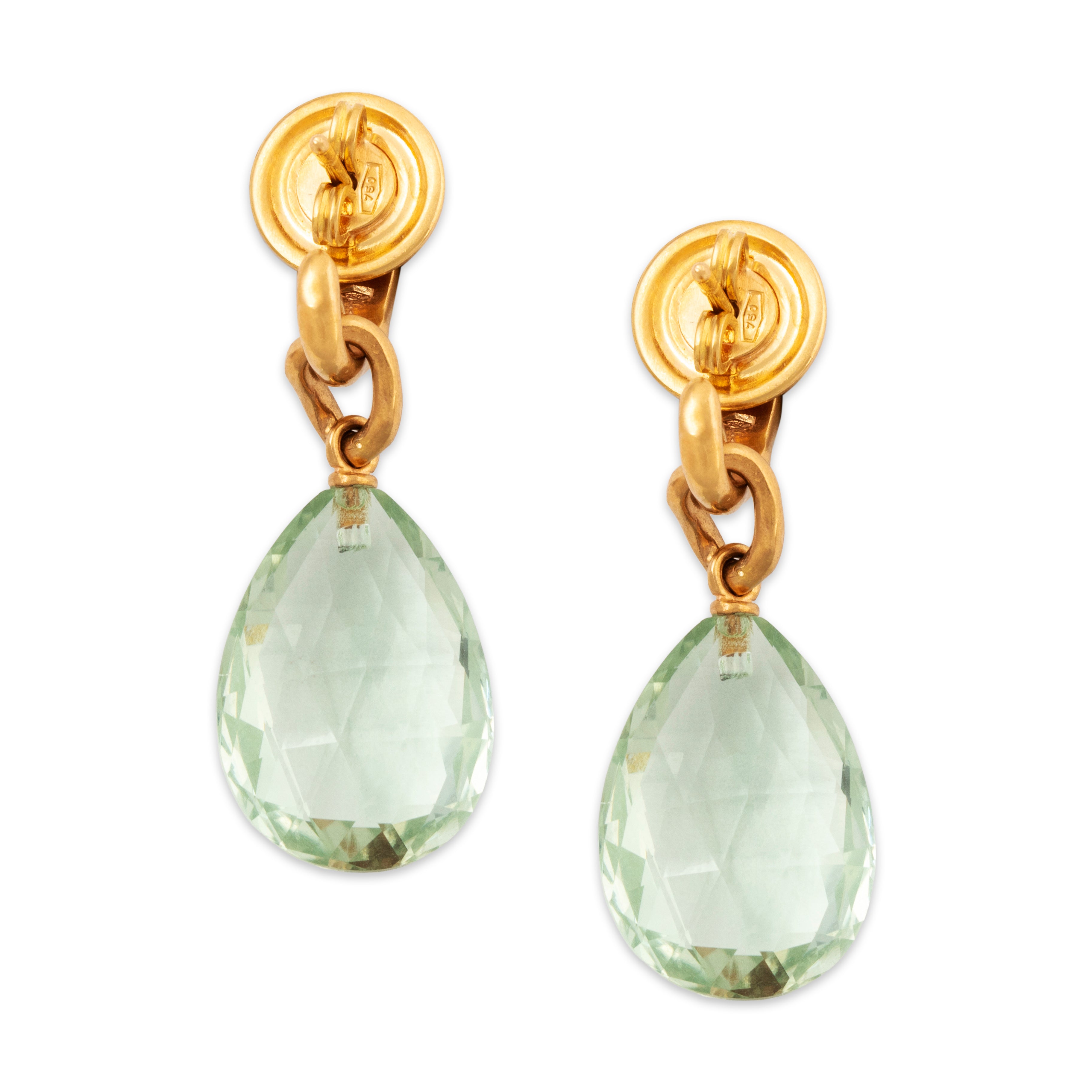 Vintage 18k Yellow Gold 19cttw Prasiolite Diamond Briolette Dangle Earrings、mySite、hinf8tx79