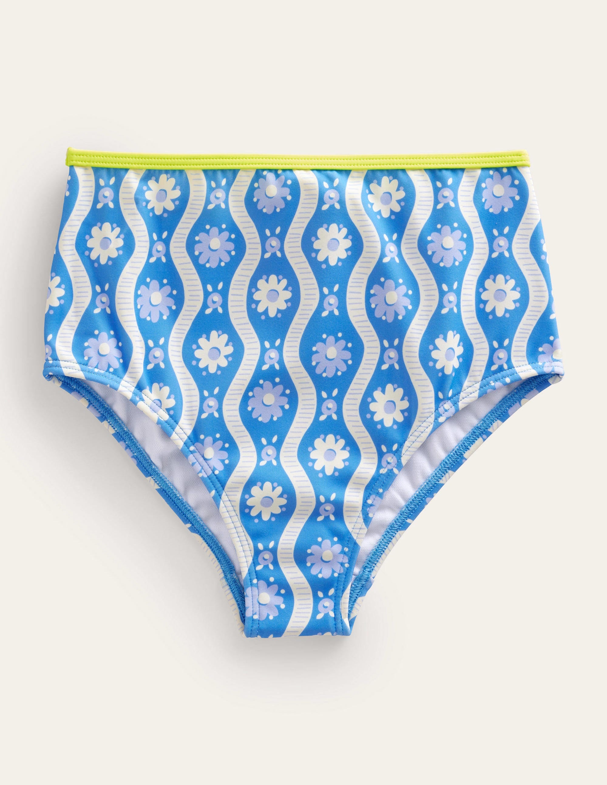  High Waisted Bikini Bottoms-Penzance Blue Daisy Wave、mySite、ashleygrahame