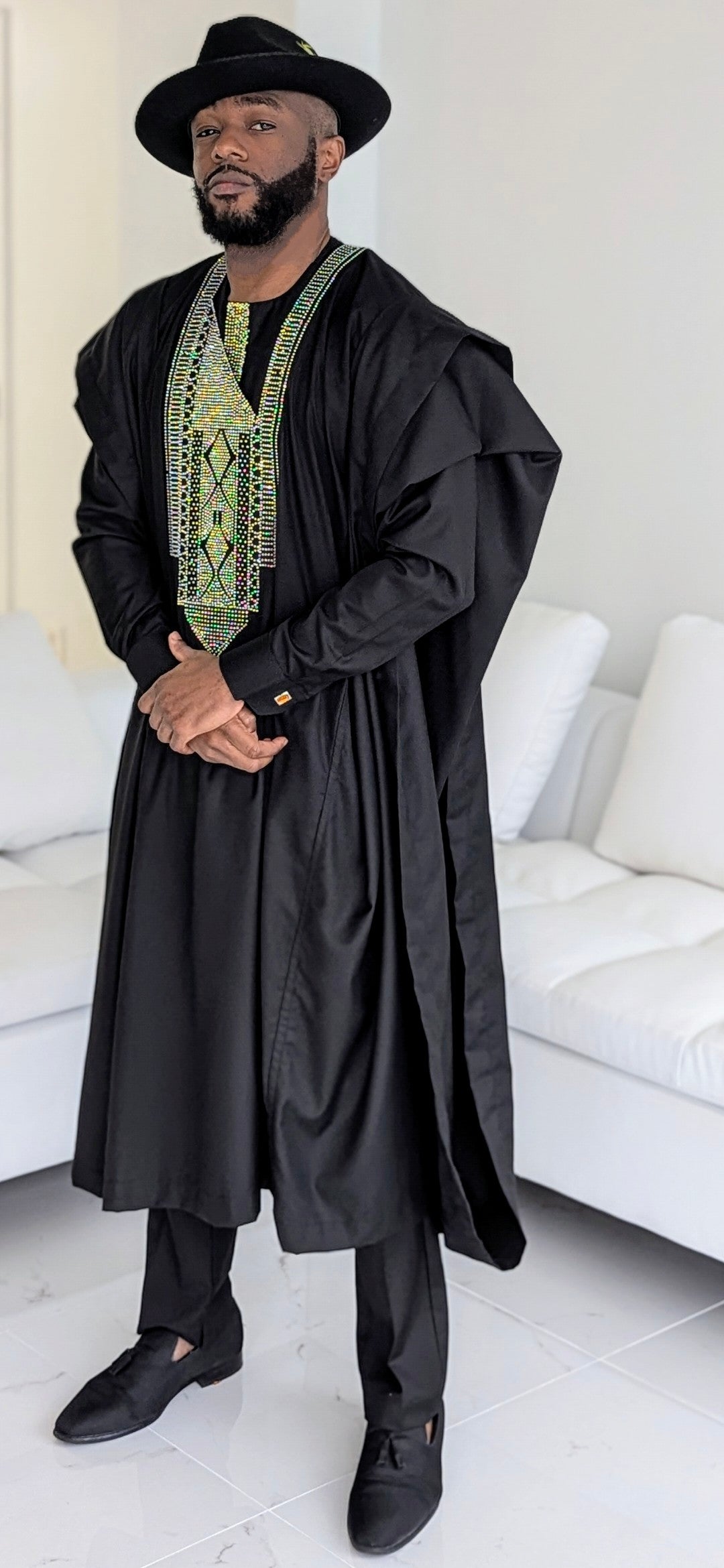 Dupsie's Sahel Majesty Black Dashiki Agbada Grand boubou Joromi Robe Suit DPGBABR30、mySite、solidvoid
