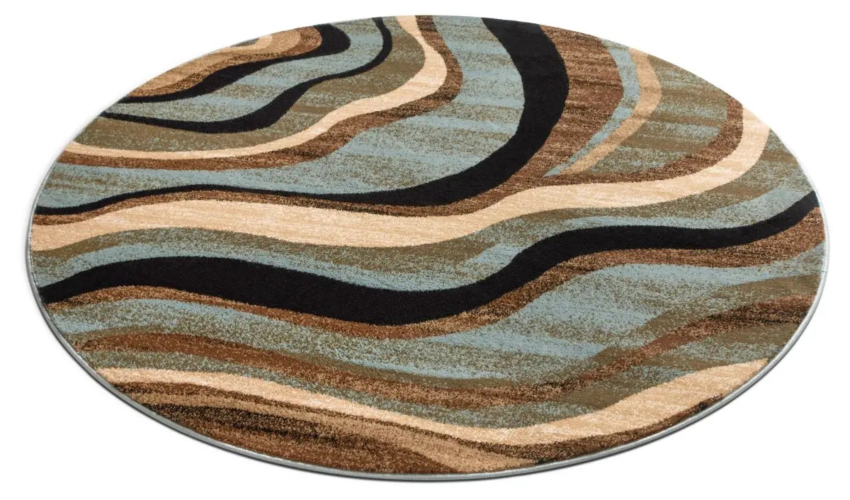 Nirvana Waves Multi Blue Modern 5'3 Round Rug、mySite、gigharbornorthrealestate