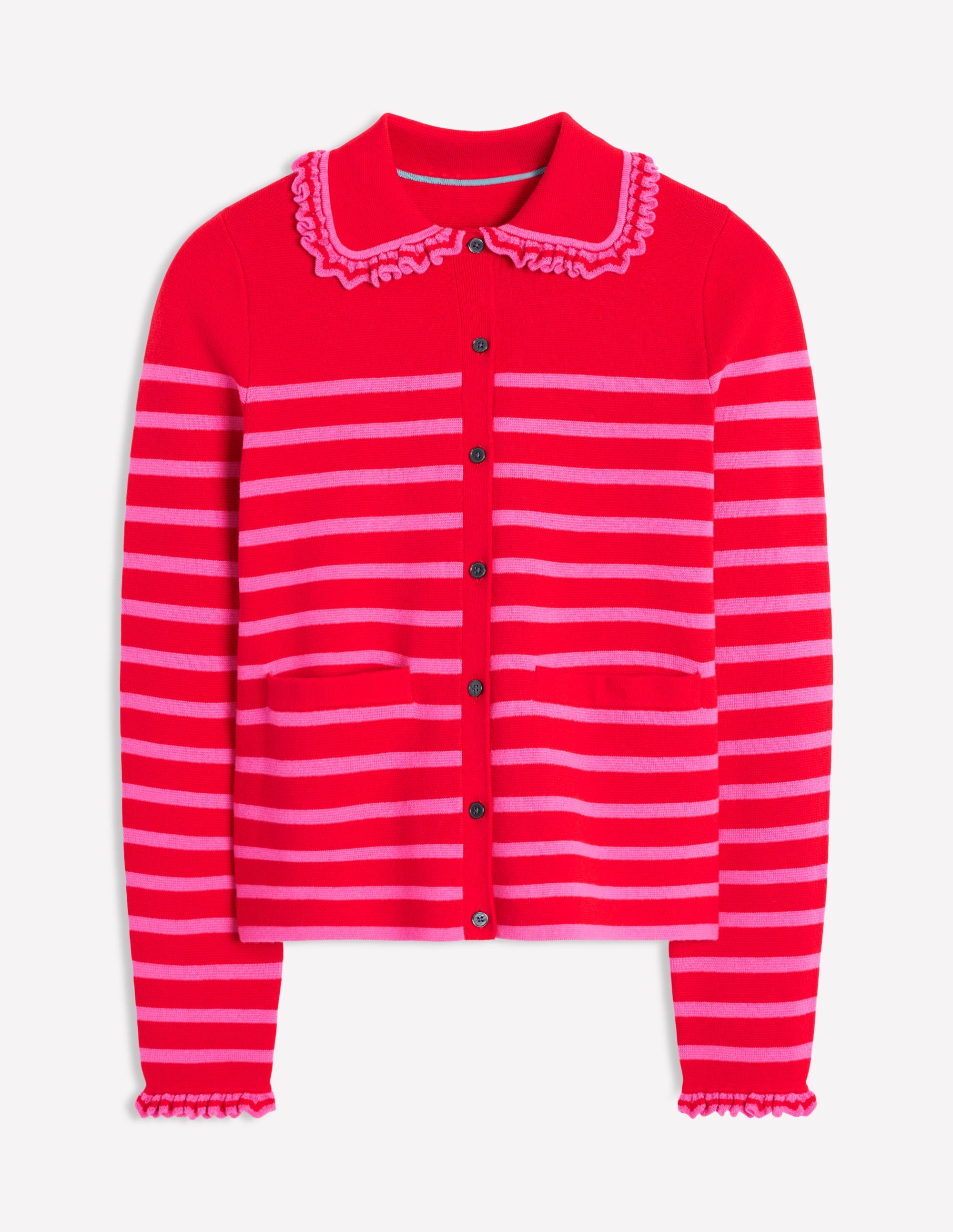  Jessie Frill Collared Cardigan-Poppy Red, Sorbet Pink Stripe、mySite、ashleygrahame