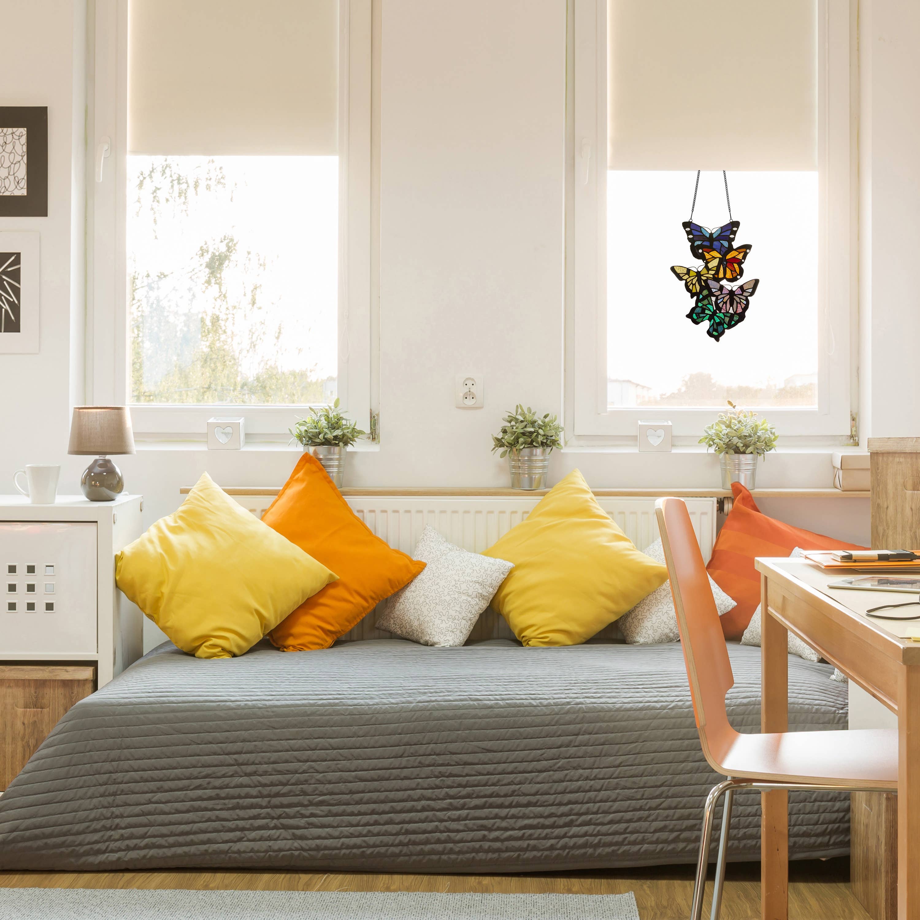 Brilliant Butterflies Cluster Stained Glass Window Panel- 13.25H、mySite、g9winljtr