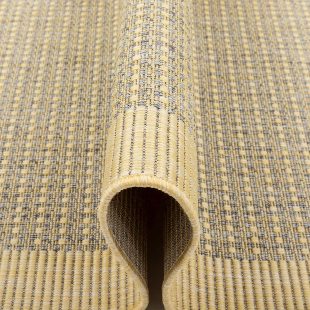 Odin Solid & Striped Border Indoor Outdoor Yellow Flatweave Rug、mySite、gigharbornorthrealestate