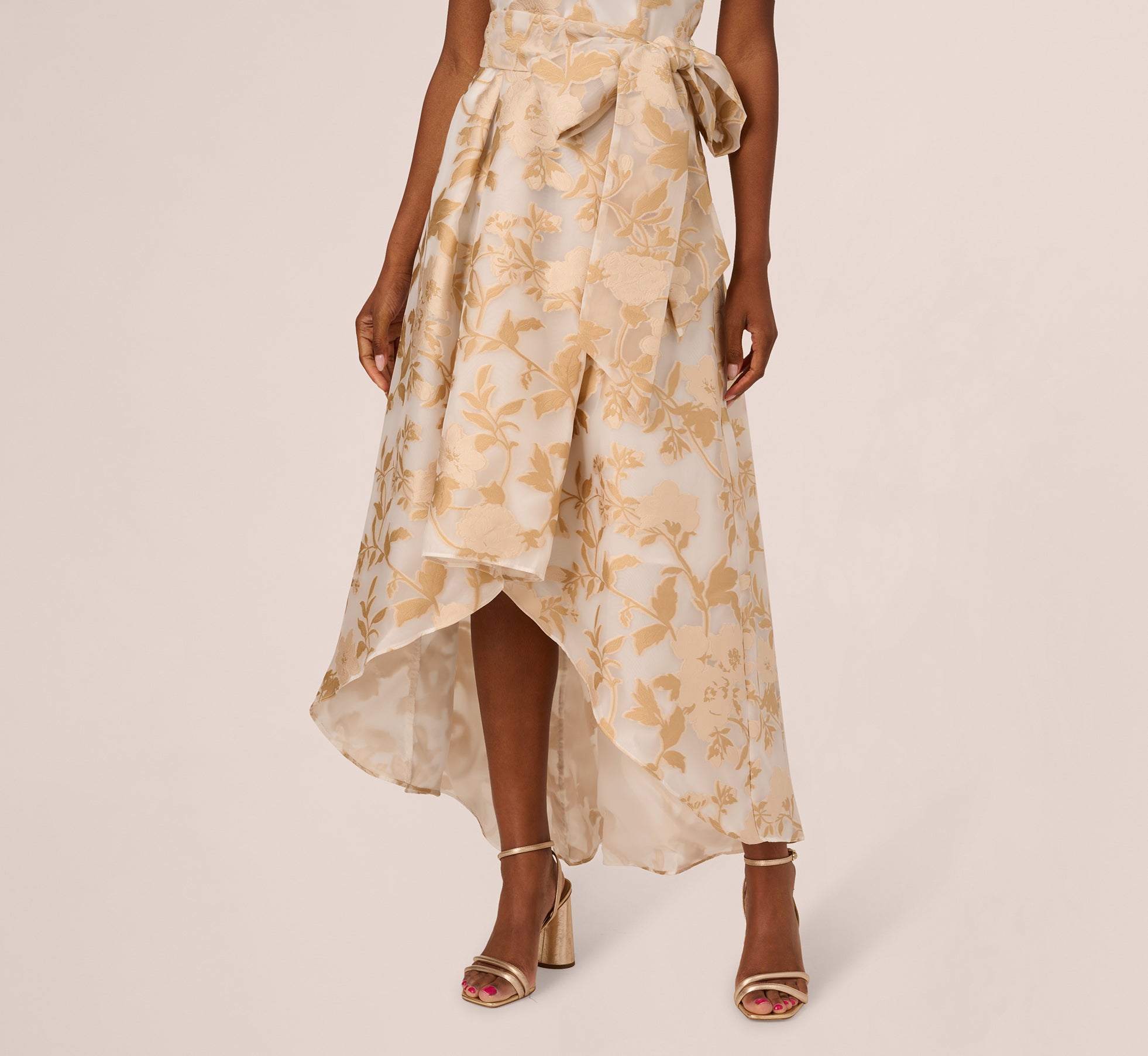 One Shoulder Organza Jacquard High Low Gown In Champagne Ivory、mySite、solidvoid