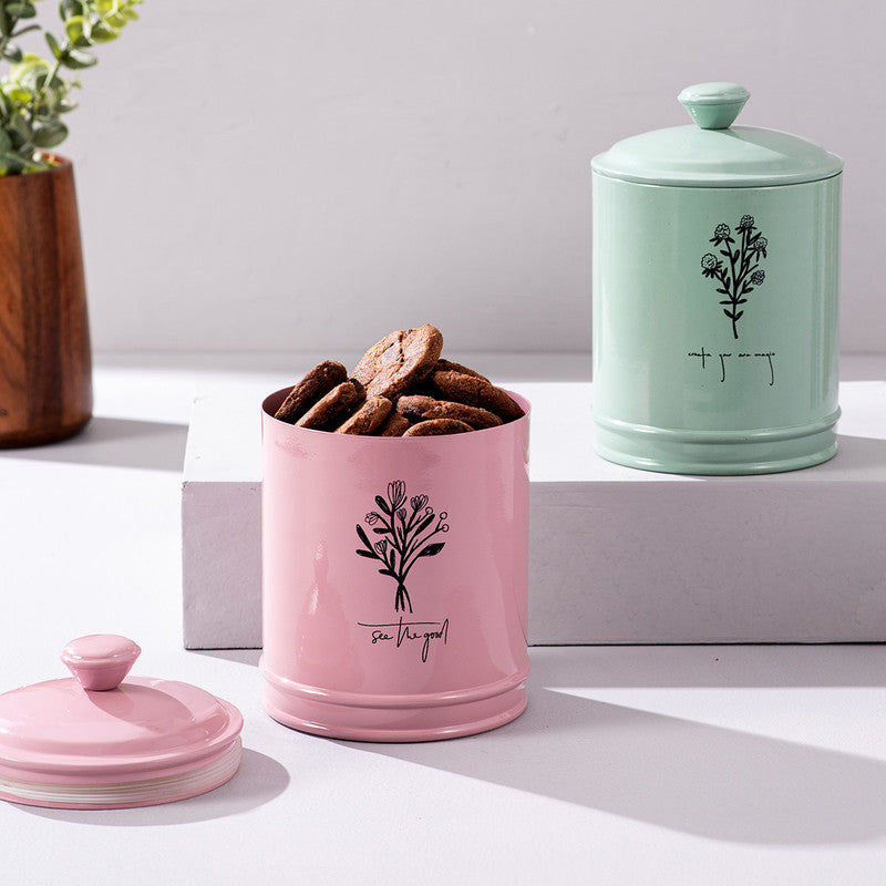 Stainless Steel Floral Jar Canister Set | Green | Set of 2、mySite、camillekostekn