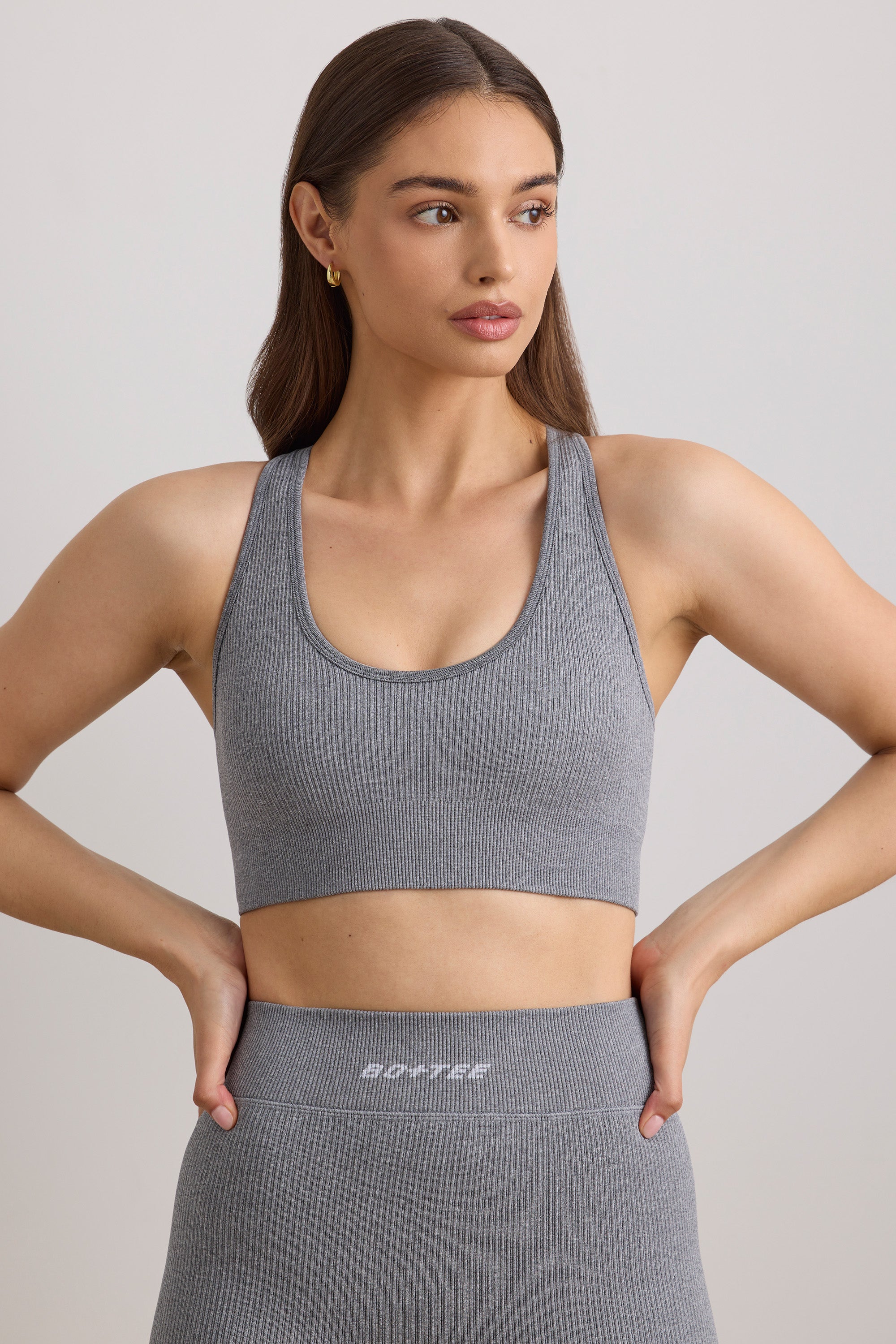 FlexiRib Wide Strap Sports Bra in Grey Melange、mySite、solidvoid