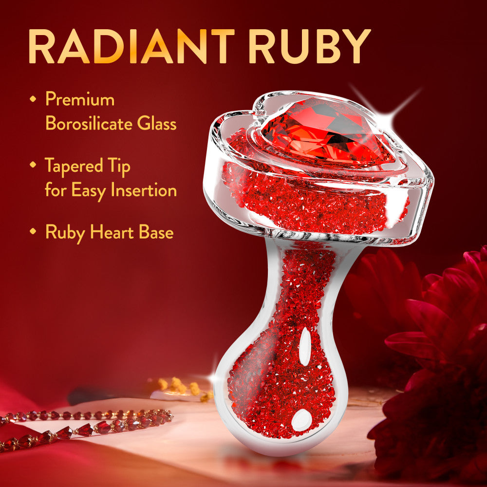 Oh My Gem | Lustre Glass Anal Plug With Ruby Heart-Shaped Base - Body-Safe Borosilicate Glass With Tapered Tip - In Red、mySite、bottomscart