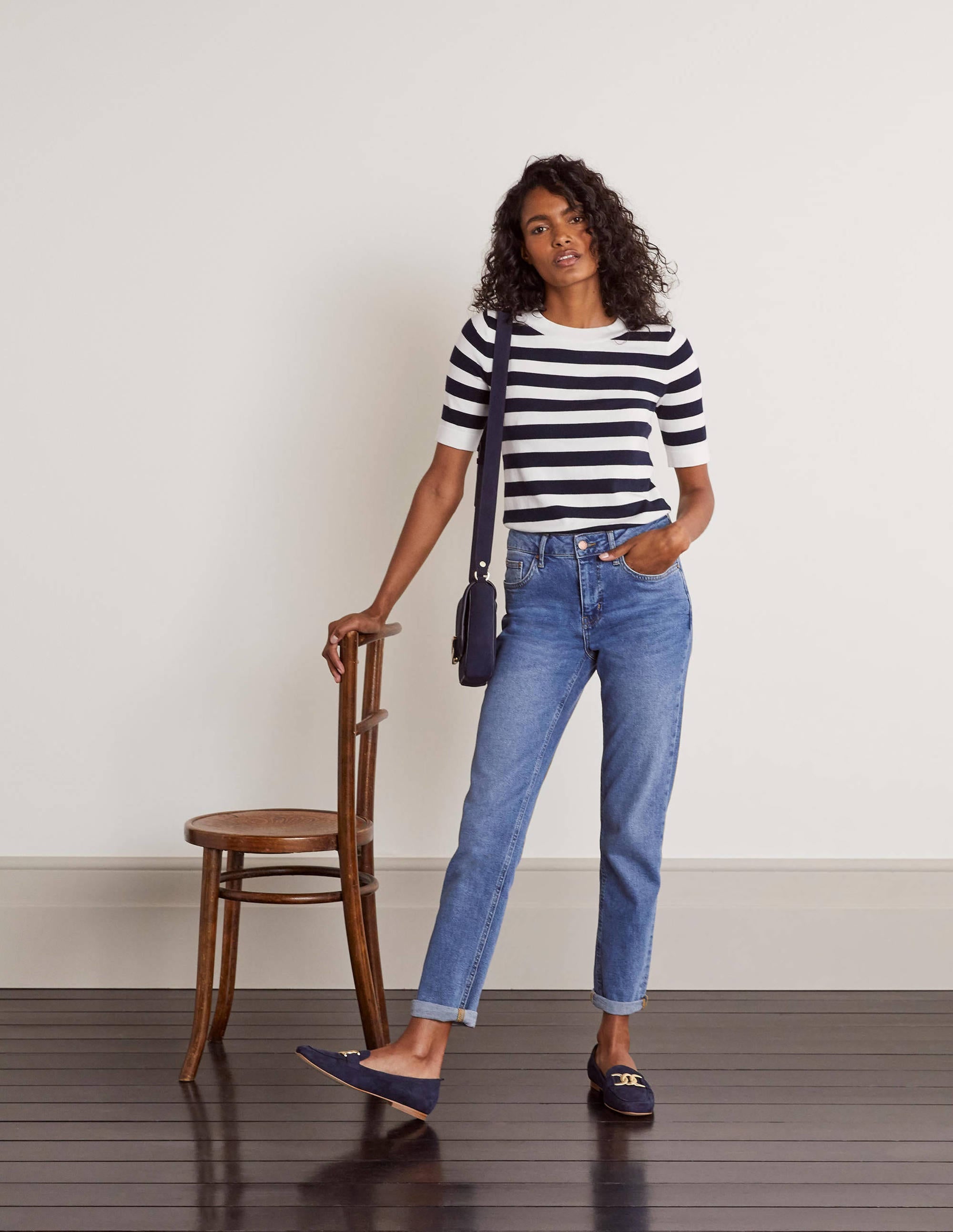  Abingdon Cotton Knitted Tee-Navy/Ivory Stripe、mySite、ashleygrahame