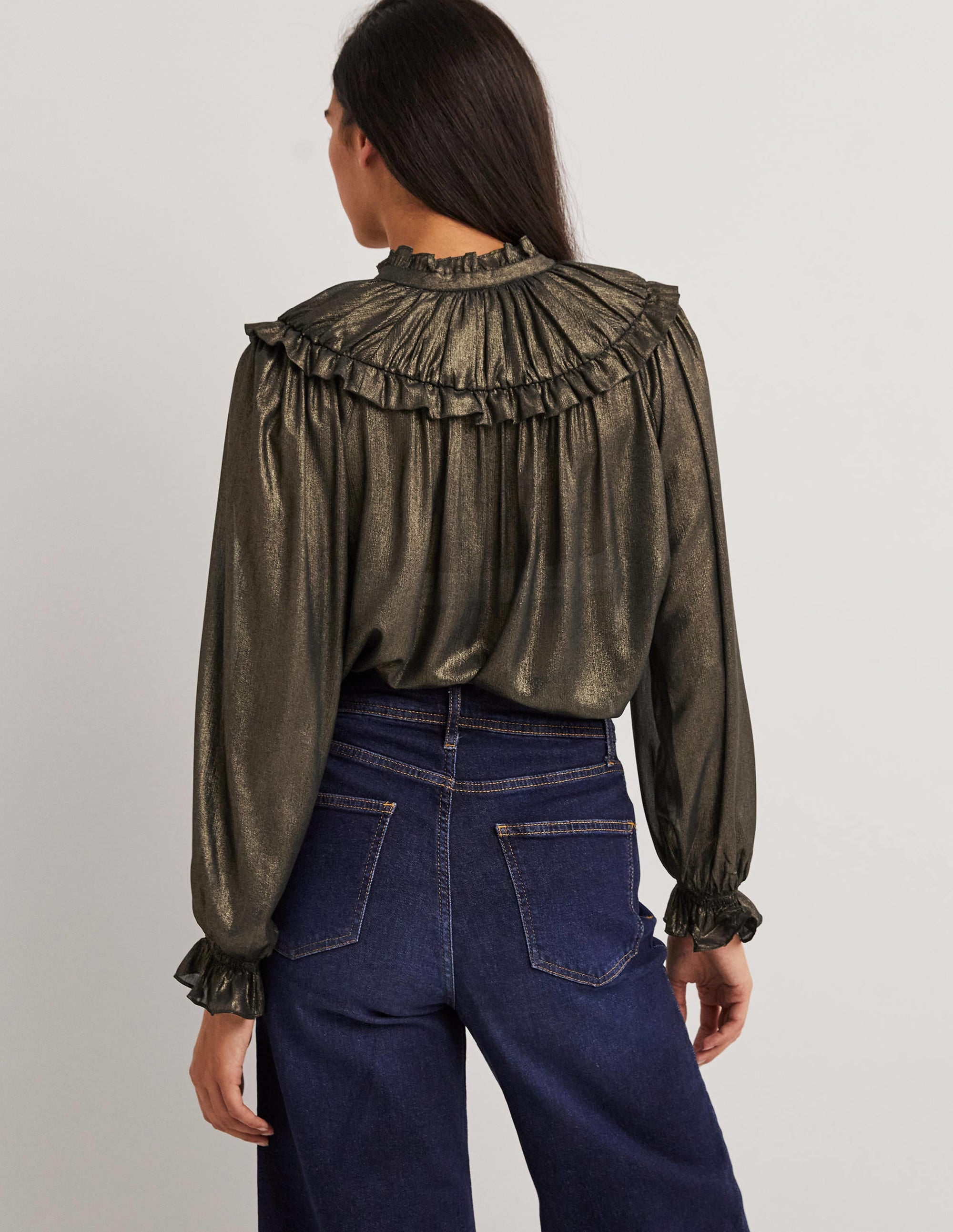  Gold Ruffle Collar Metallic Top-Gold、mySite、ashleygrahame