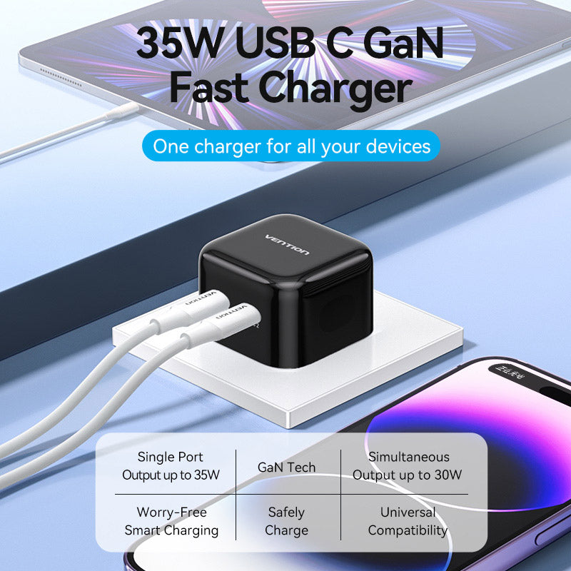 Vention 2-Port USB(C+C) GaN Charger (35W/35W) EU-Plug、mySite、fannypackpong