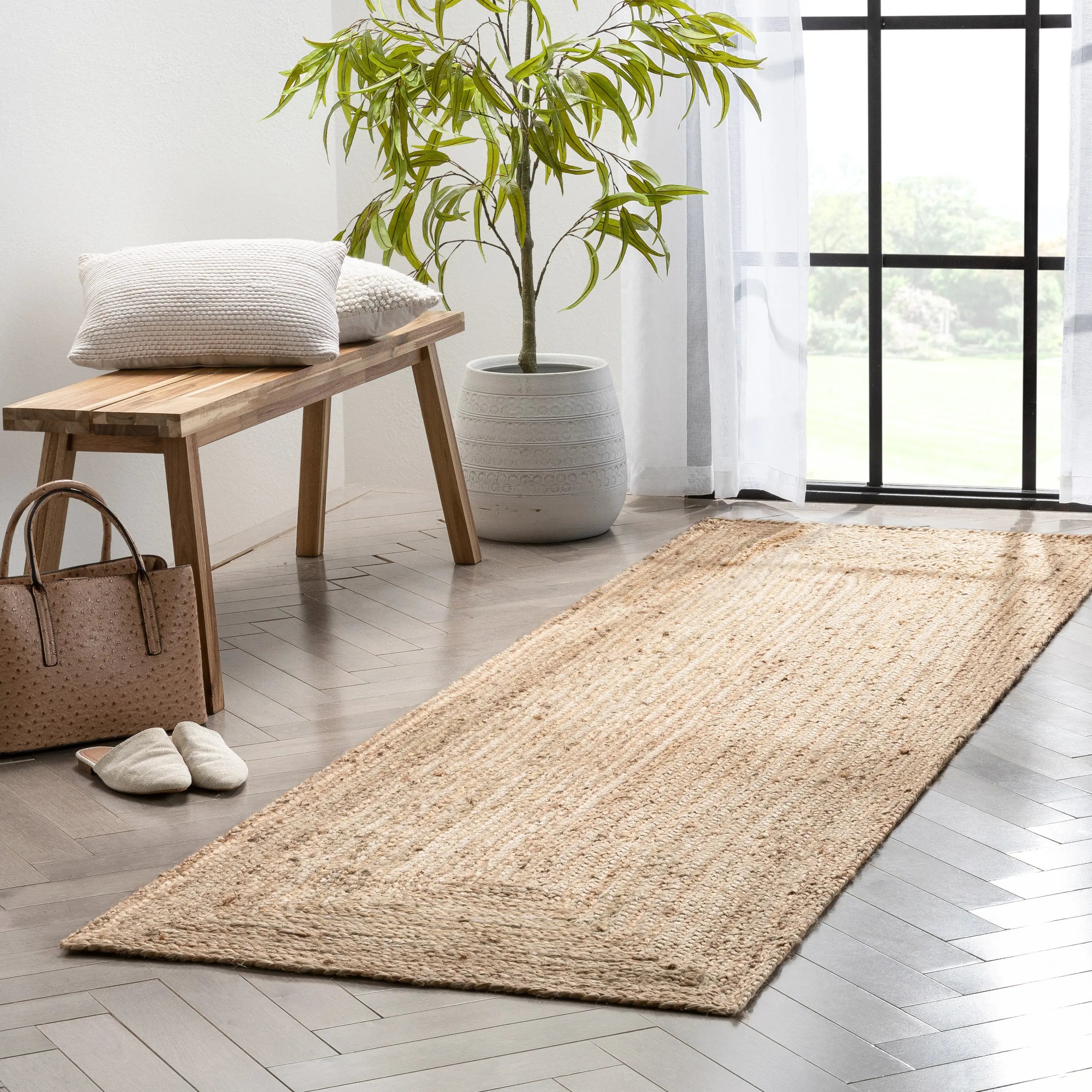 Jemma Natural-Fiber Braided Pattern Natural Hand-Woven Chunky-Textured Rug、mySite、gigharbornorthrealestate