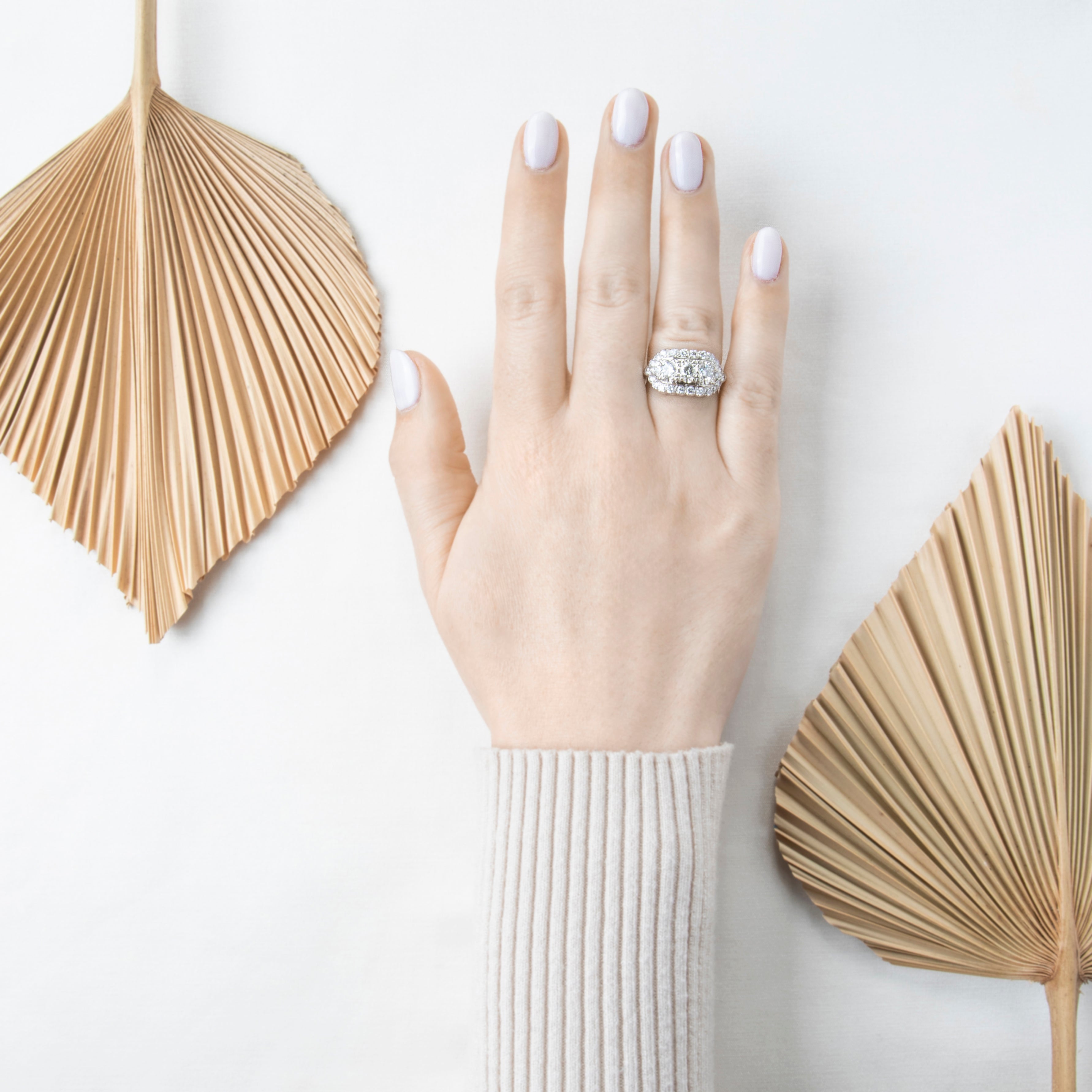 Vintage 14k White Gold 1.326cttw Diamond Art Deco-Style Line Ring 7.00、mySite、hinf8tx79