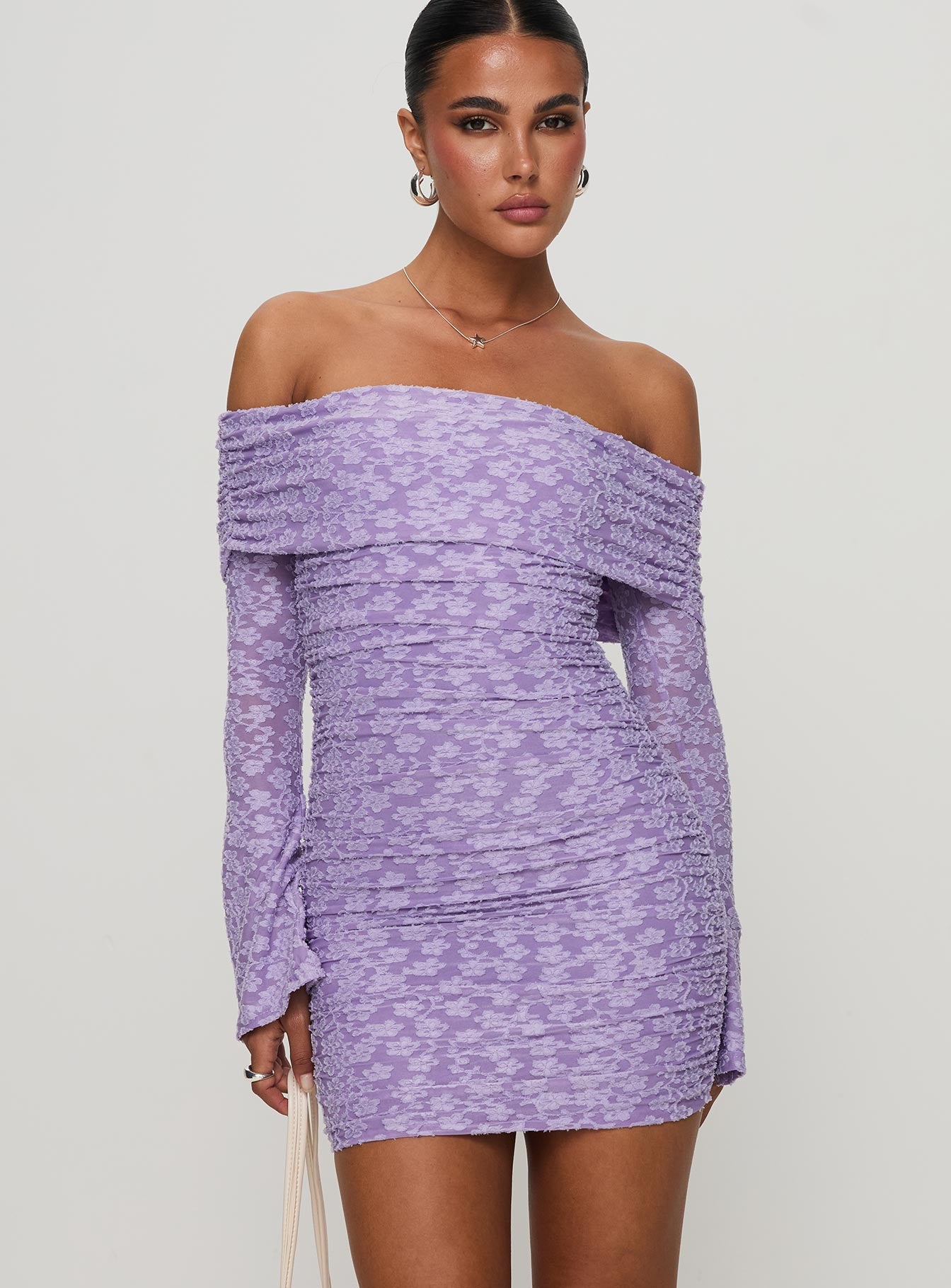 Intereste Long Sleeve Mini Dress Purple、mySite、solidvoid