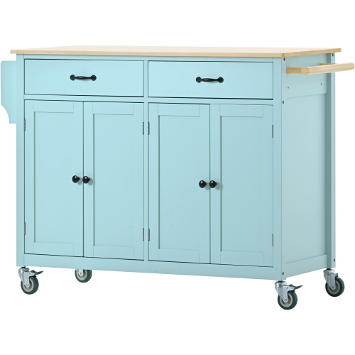 Kitchen Island Cart with Solid Wood Top and Locking Wheels,54.3 Inch Width,4 Door Cabinet and Two Drawers,Spice Rack, Towel Rack (White)、、casual