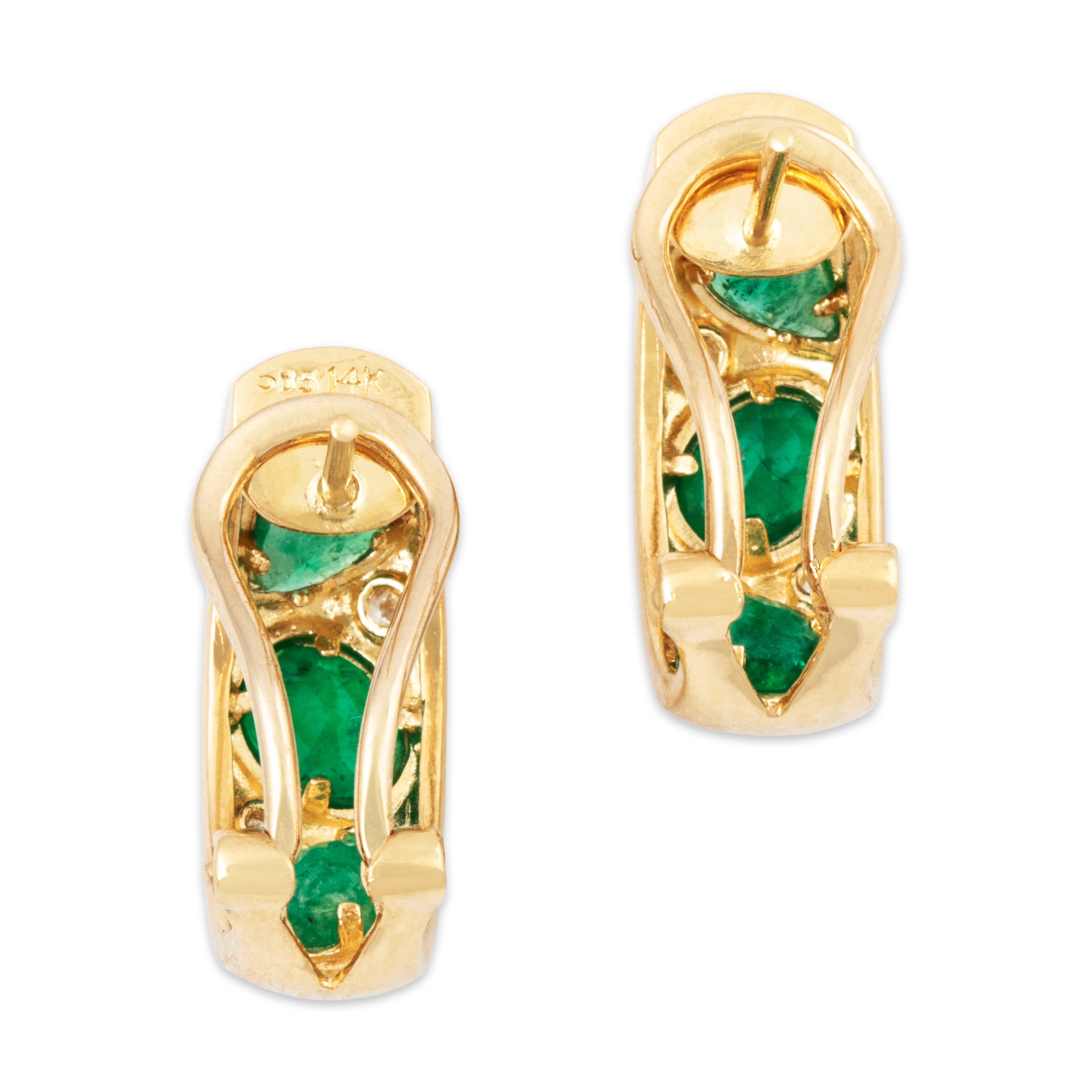Vintage 14k Yellow Gold 1.1cttw Emerald Diamond Flush-Set Earrings、mySite、hinf8tx79