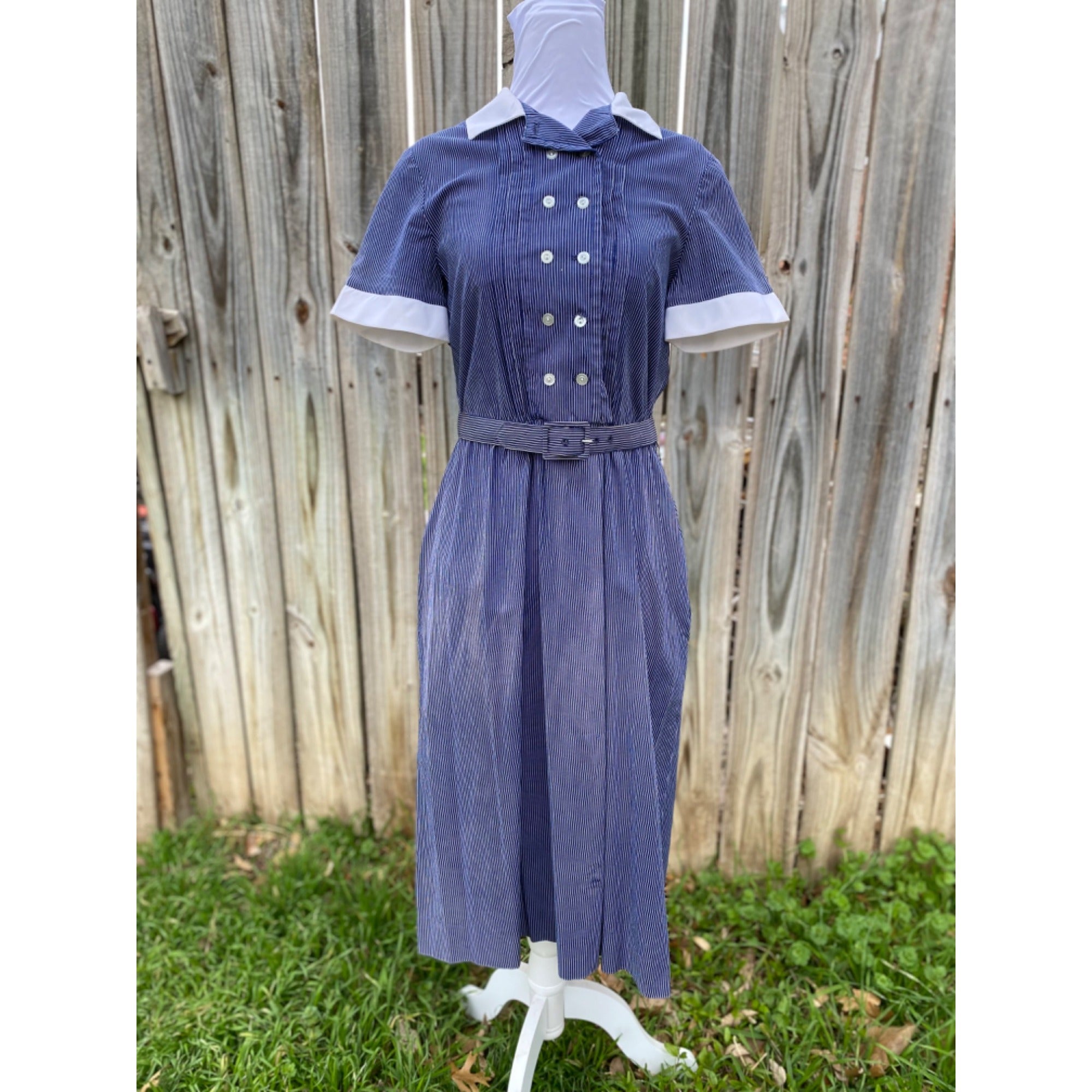 70's David Warren New York Blue Pinstripe Dress & Belt Set、mySite、garagedoors4me