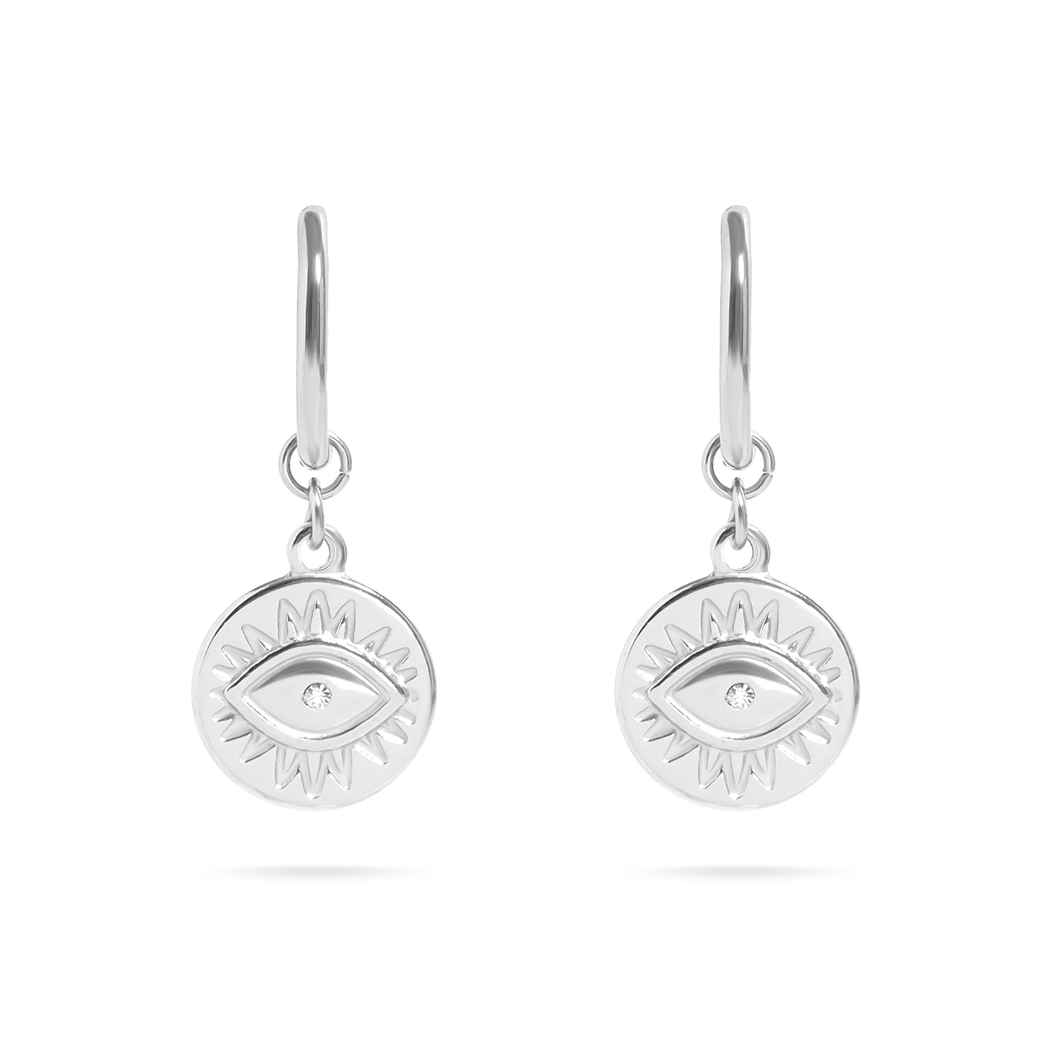 18K Gold PVD Stainless Steel Evil Eye Huggie Charm Earrings / ERJ0052、mySite、dreamappss