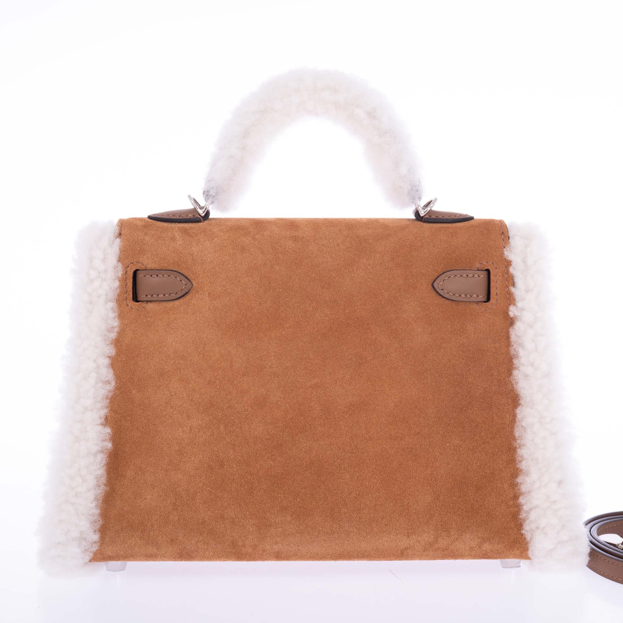 Hermès Teddy Mini Kelly 20 Chamois Grizzly, Alezan Swift and Ecru Mouton Shearling Palladium、mySite、garminoutage.com